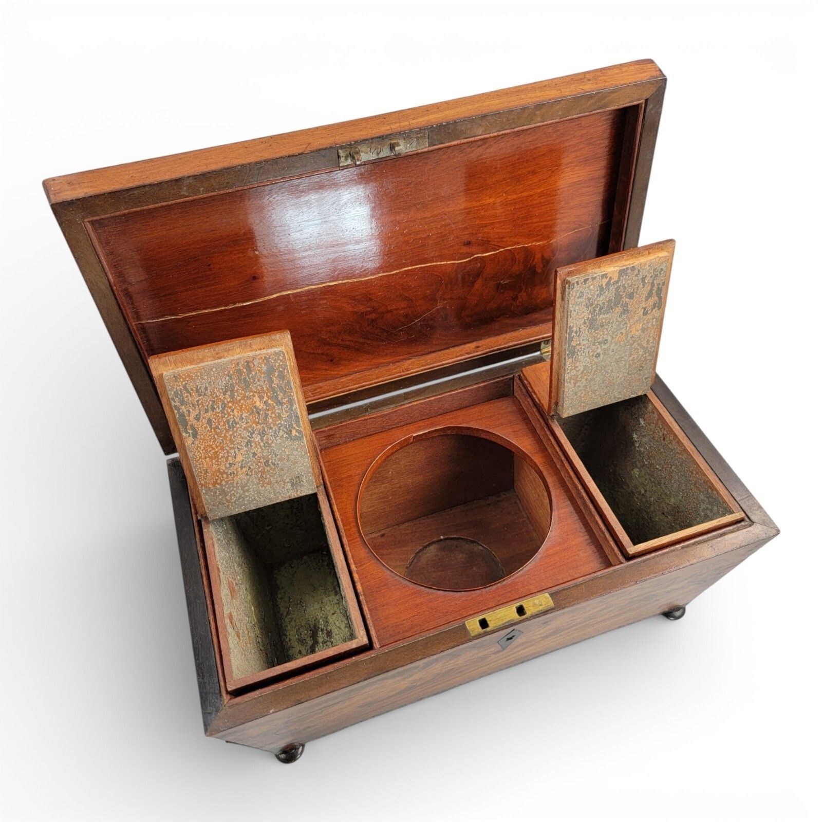 Antique Regency Mahogany Tea Caddy With Cut Glass Bowl English C.1820 photo 695.0