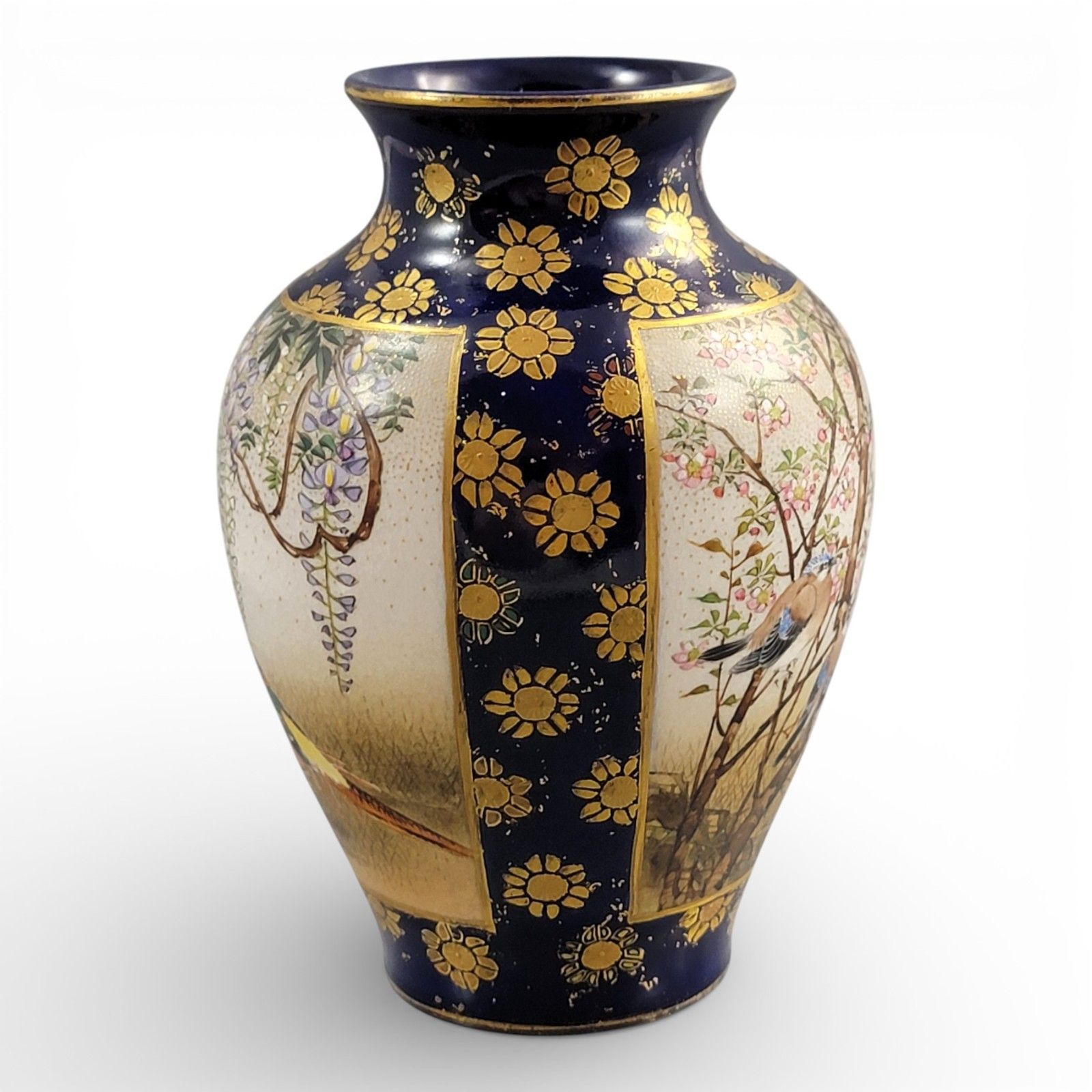 Kinkozan Kyoto Satsuma Vase C.1895 Cobalt Blue Gilt Birds Moriage photo for sale