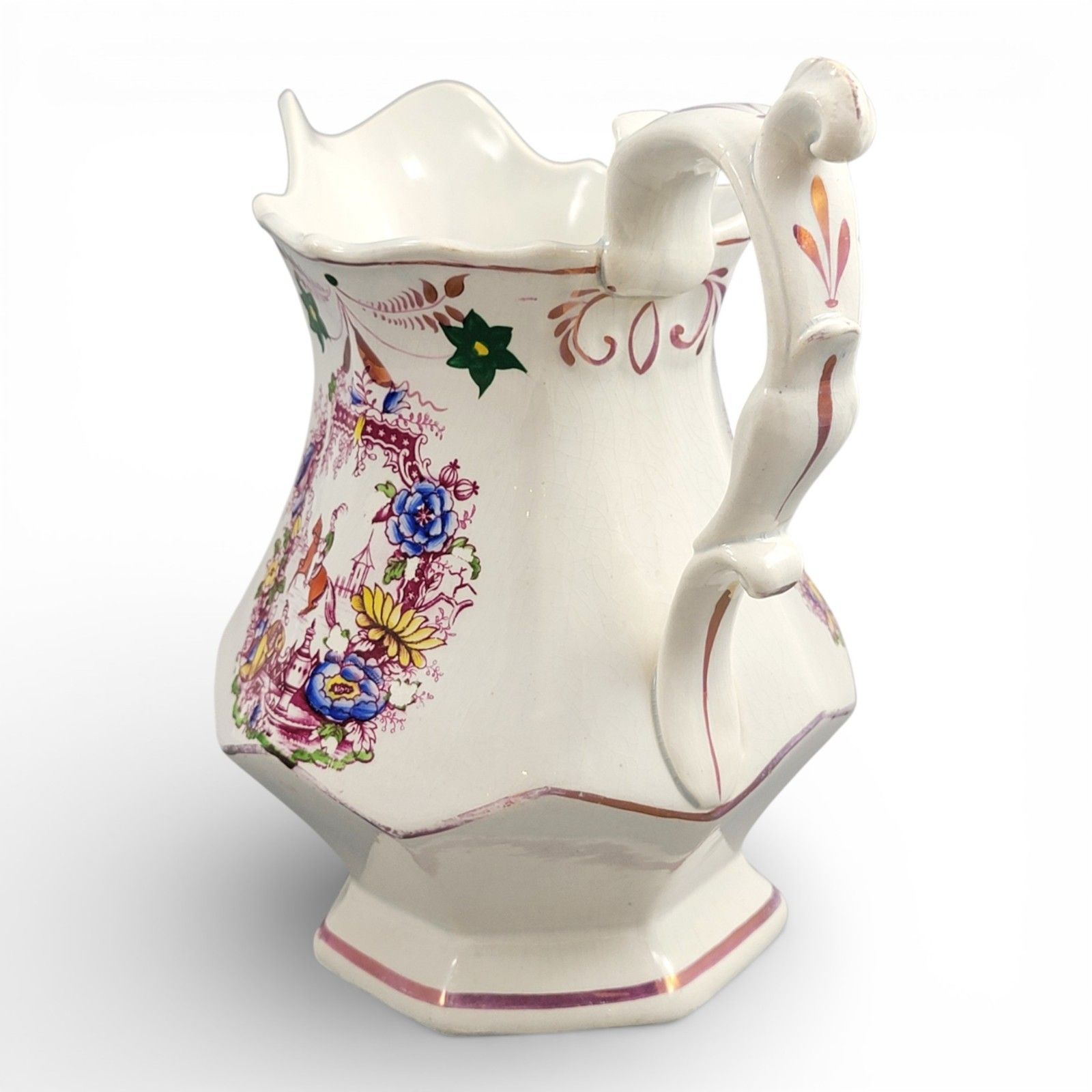 Staffordshire Jug, Oriental Scene With “Indische Blumen”, Late 18th Century photo for sale