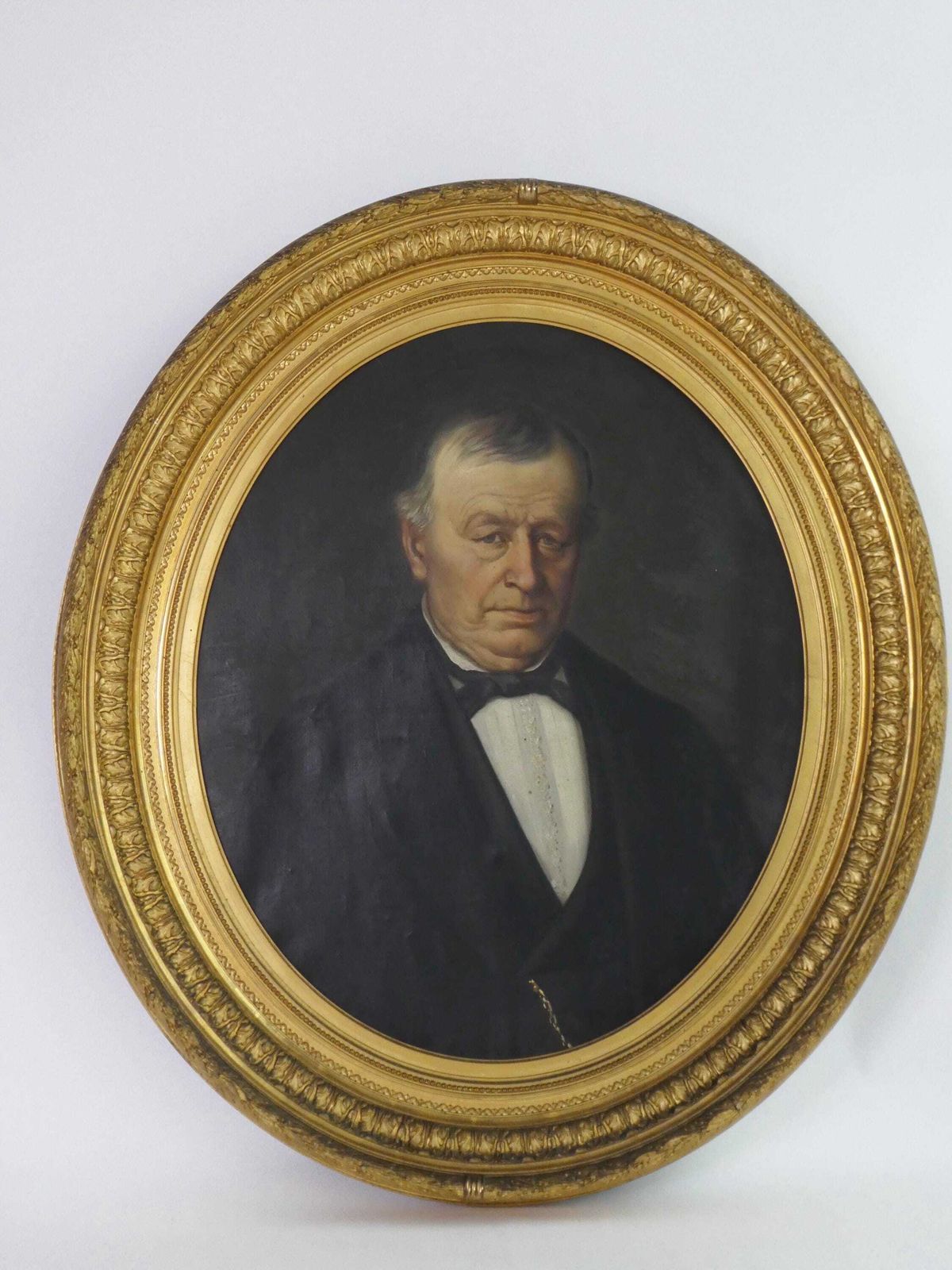 Large 19th Century Male Portrait Oil On Canvas, Elegant Painting With Golden Frame photo furniture