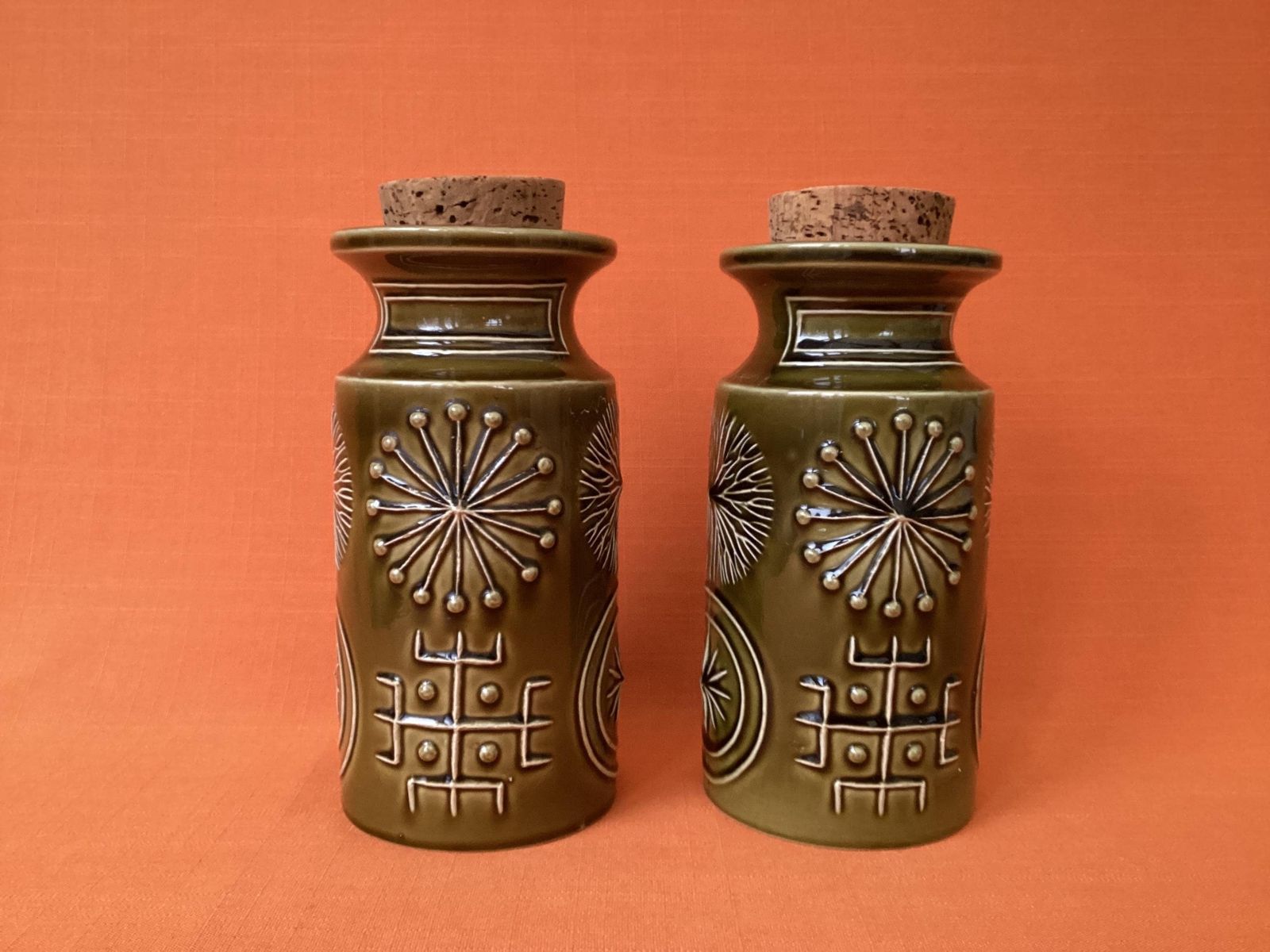 Pair Of Portmeirion Totem Storage Jars In Olive Green, Susan Williams Ellis Design photo furniture