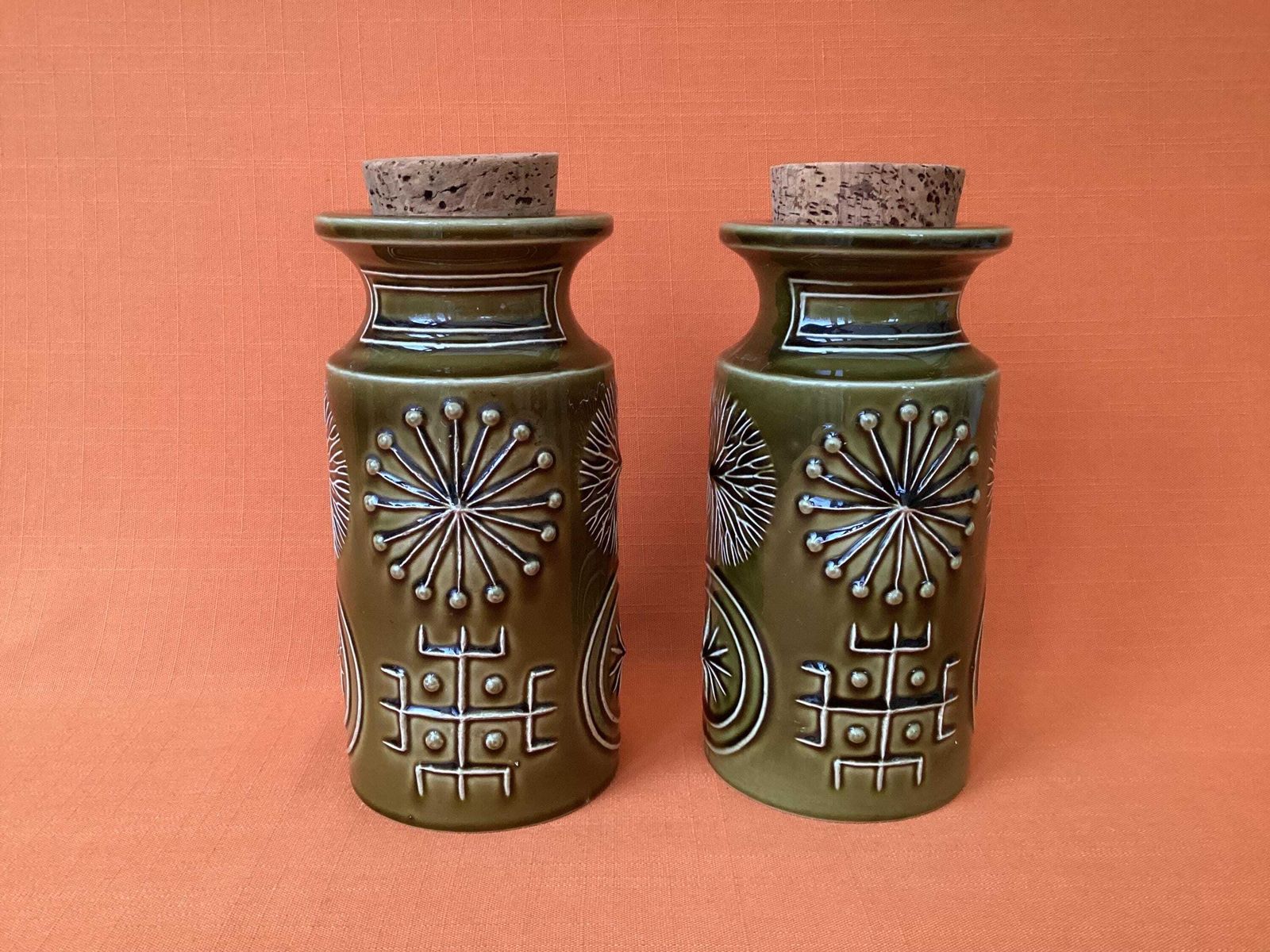 Pair Of Portmeirion Totem Storage Jars In Olive Green, Susan Williams Ellis Design photo 75.0