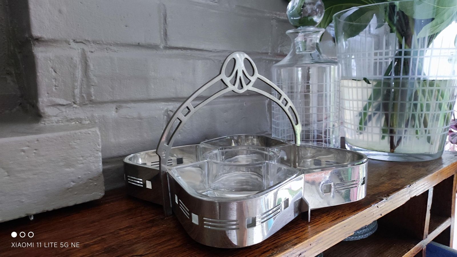 French Silver Plated Art Nouveau Hors D'oeuvres Tray With Cut Glass Cocktail Dishes photo furniture