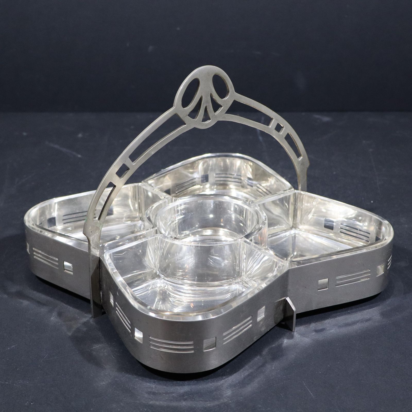 French Silver Plated Art Nouveau Hors D'oeuvres Tray With Cut Glass Cocktail Dishes photo Home Decor
