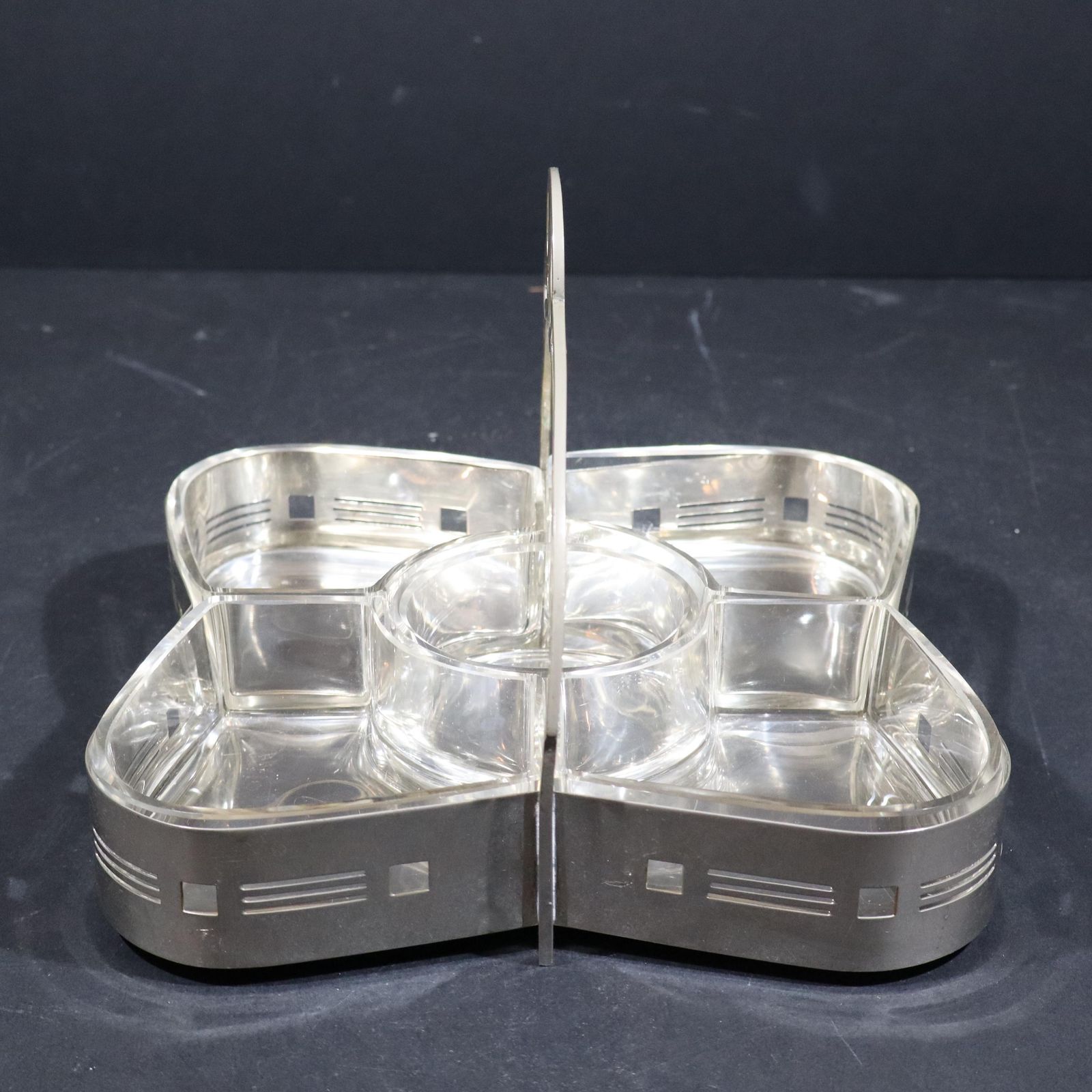 French Silver Plated Art Nouveau Hors D'oeuvres Tray With Cut Glass Cocktail Dishes photo vinterior