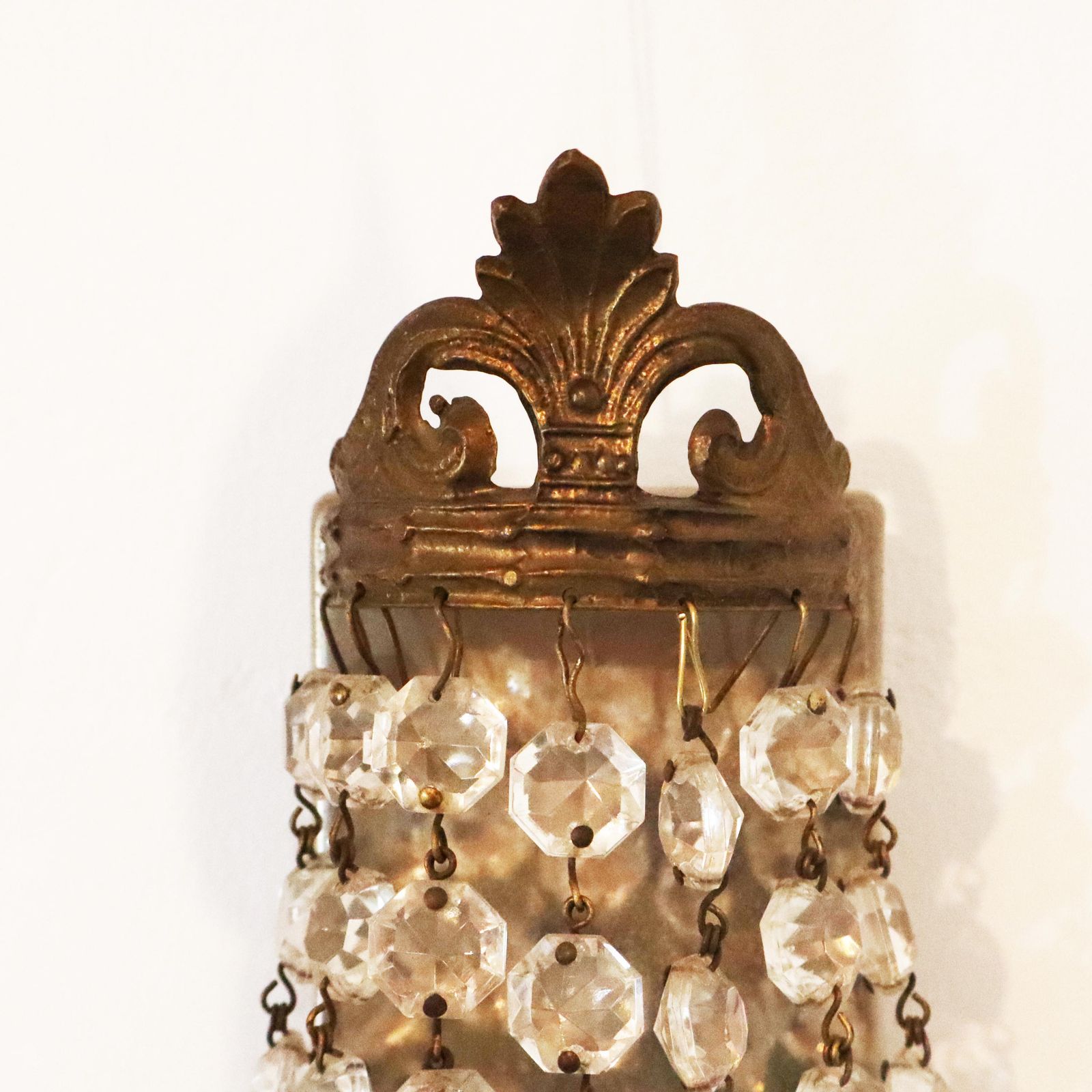 French Empire Style Wall Sconce With Crystal Pendants, Antique Twin Arm Girandoles photo vintage