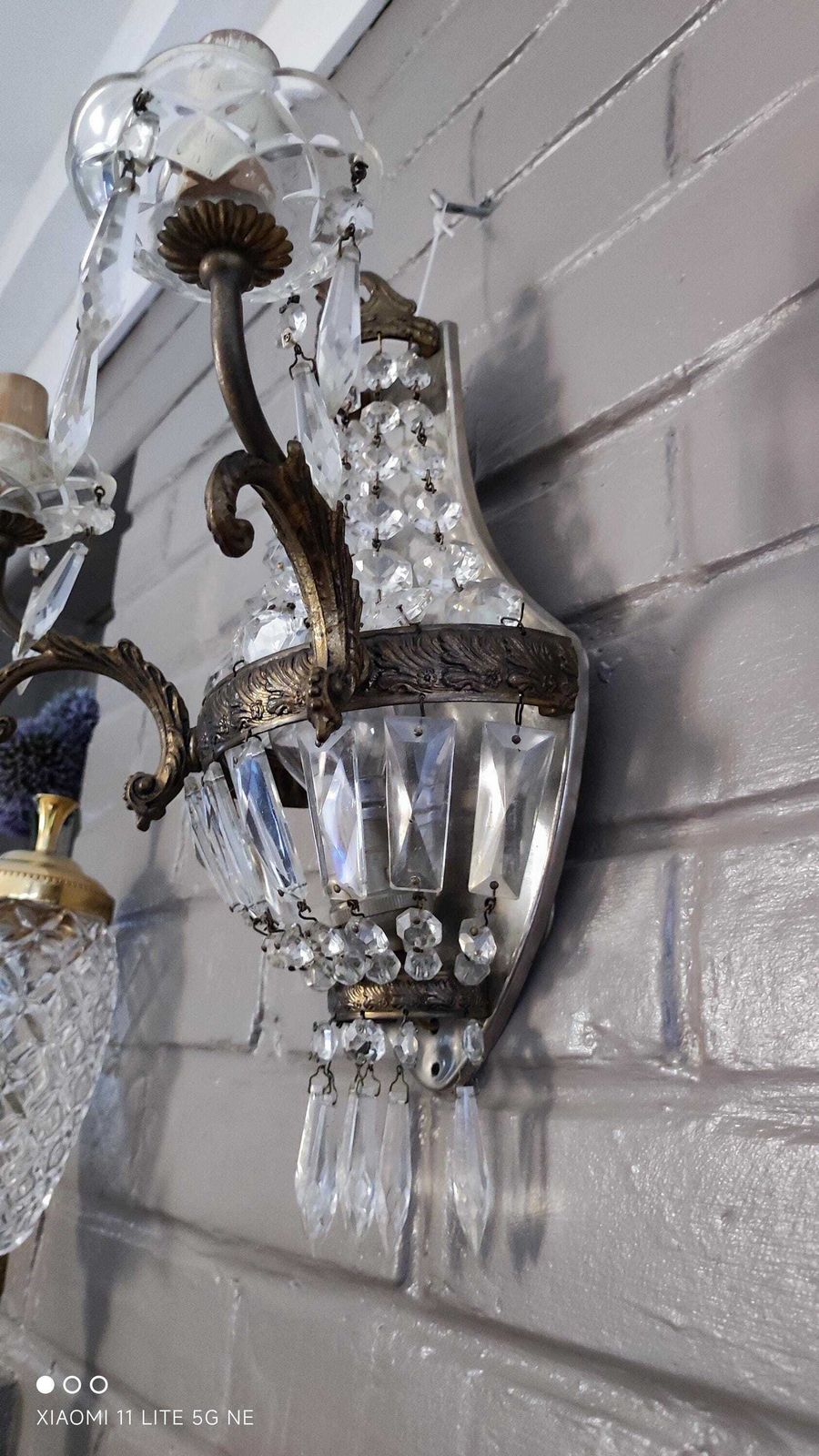 photo buy French Empire Style Wall Sconce With Crystal Pendants, Antique Twin Arm Girandoles