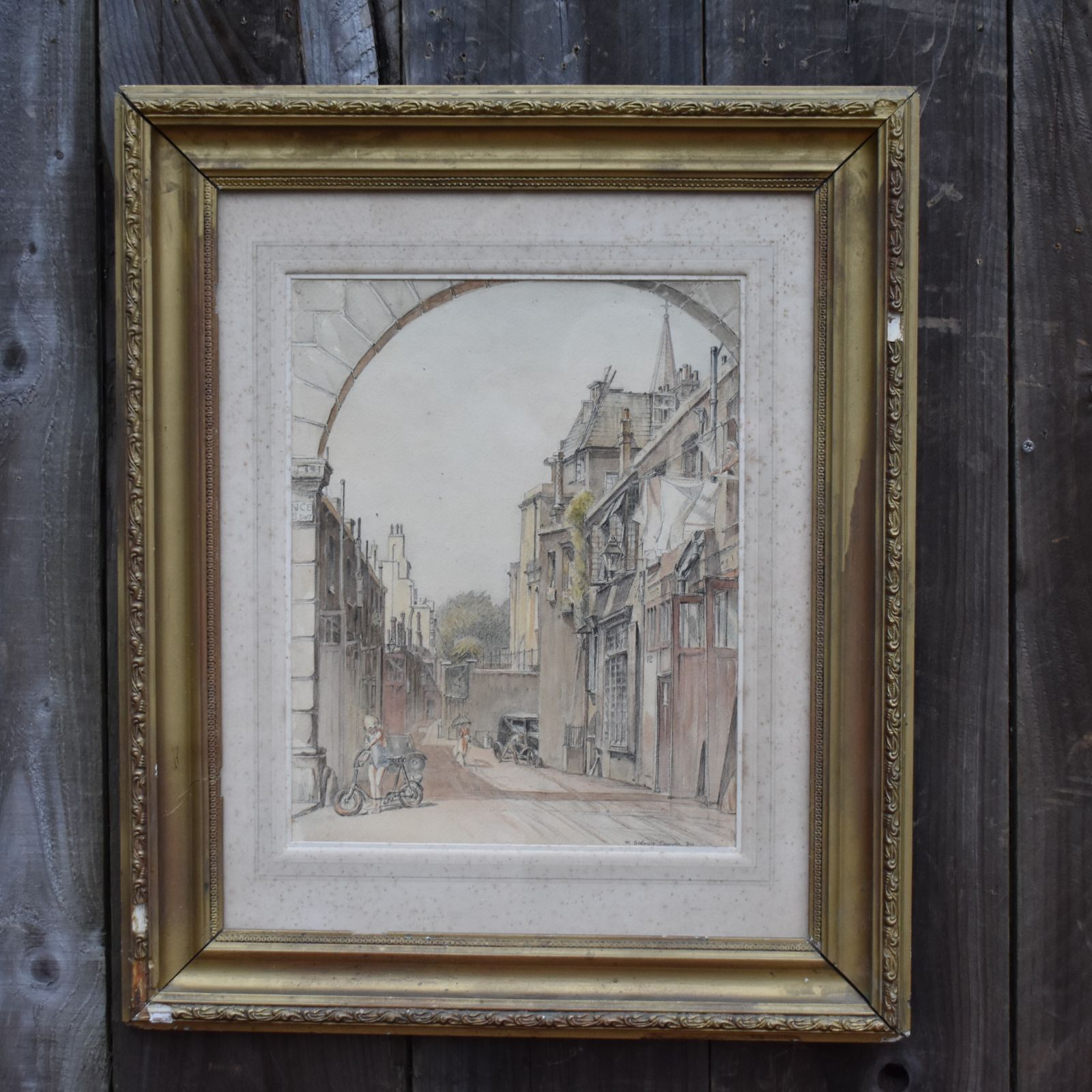 195.0 Antique 1934 William Sidney Causcer Watercolour Painting Gesso Framed Picture photo