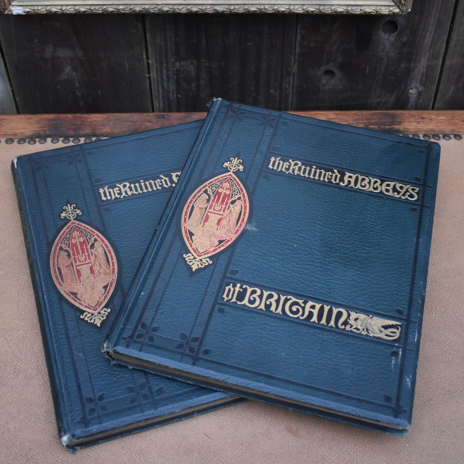Antique Ruined Abbeys Of Britain Frederick Ross Colour Prints Af Lydon Book Pair
