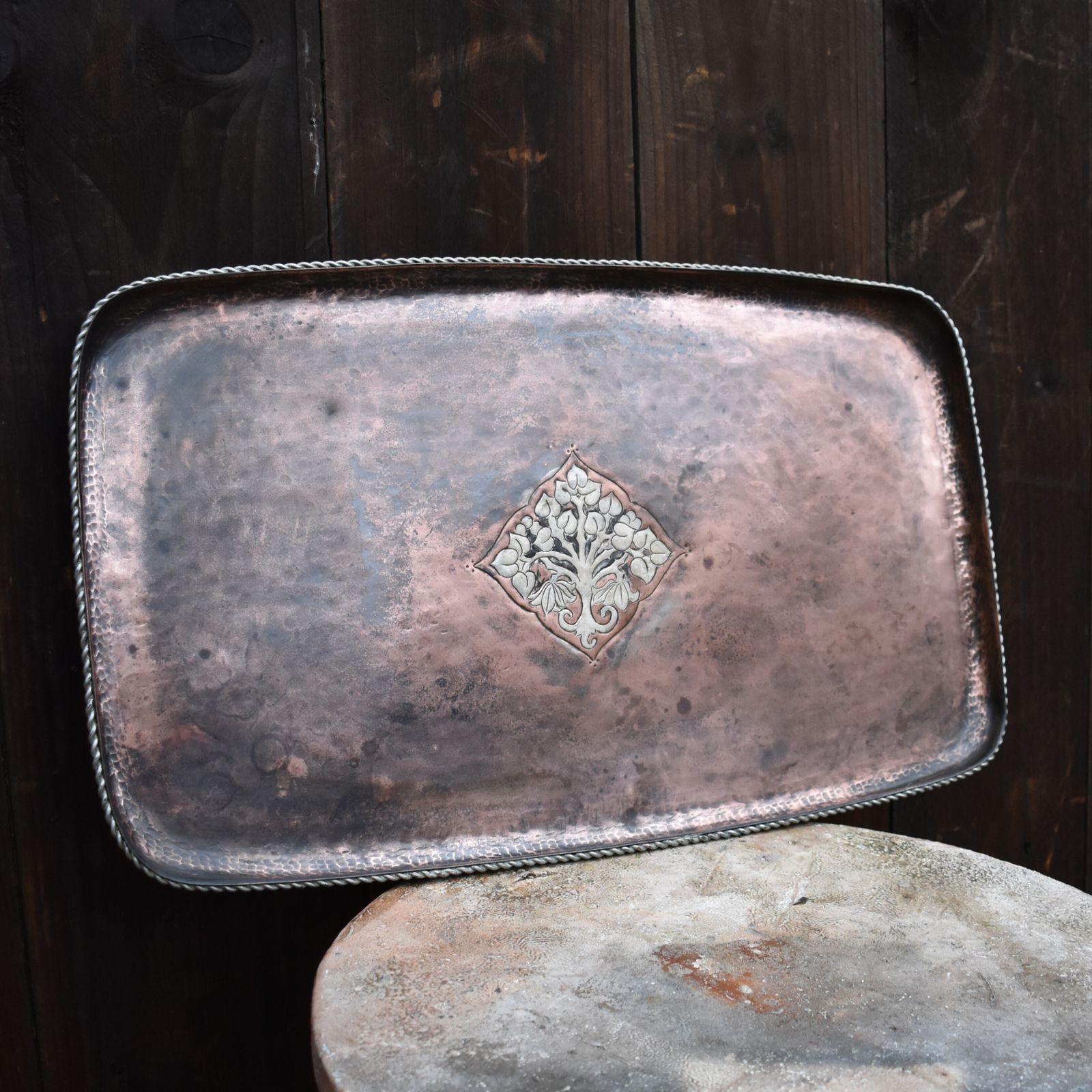 Antique Hugh Wallis Arts And Crafts Copper Pewter Country House Butlers Tray
