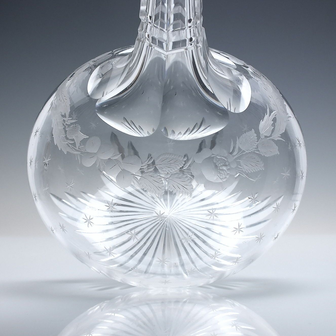 Pair Of Victorian Union Engraved Shaft & Globe Glass Decanters C1880 photo 280.0
