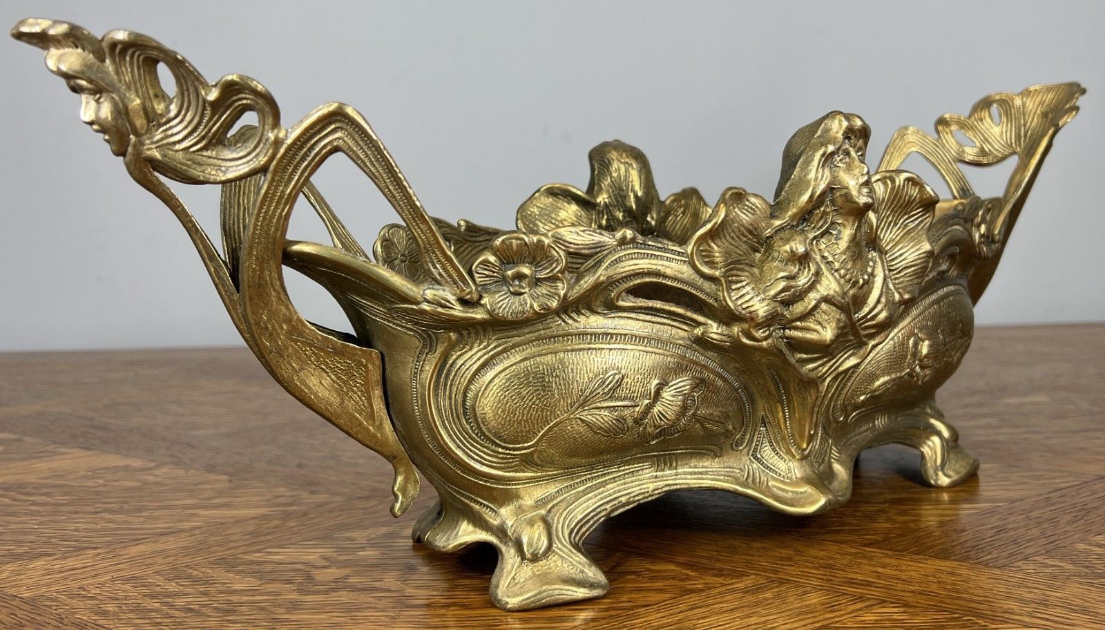 French Art Nouveau Jardiniere, Antique Brass Planter Brass Ornate Lot 4679 photo Home Decor