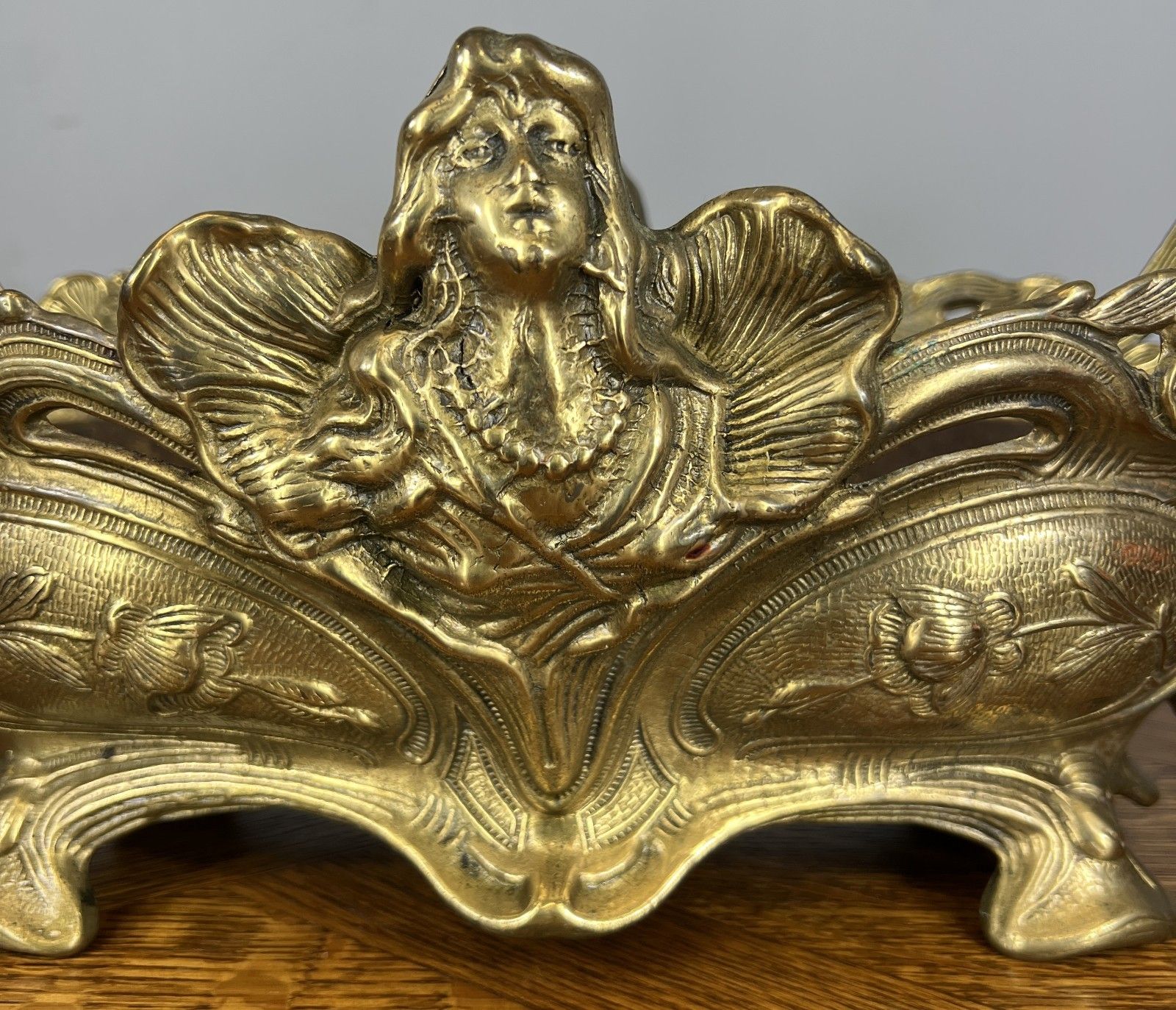 French Art Nouveau Jardiniere, Antique Brass Planter Brass Ornate Lot 4679 photo 299.0