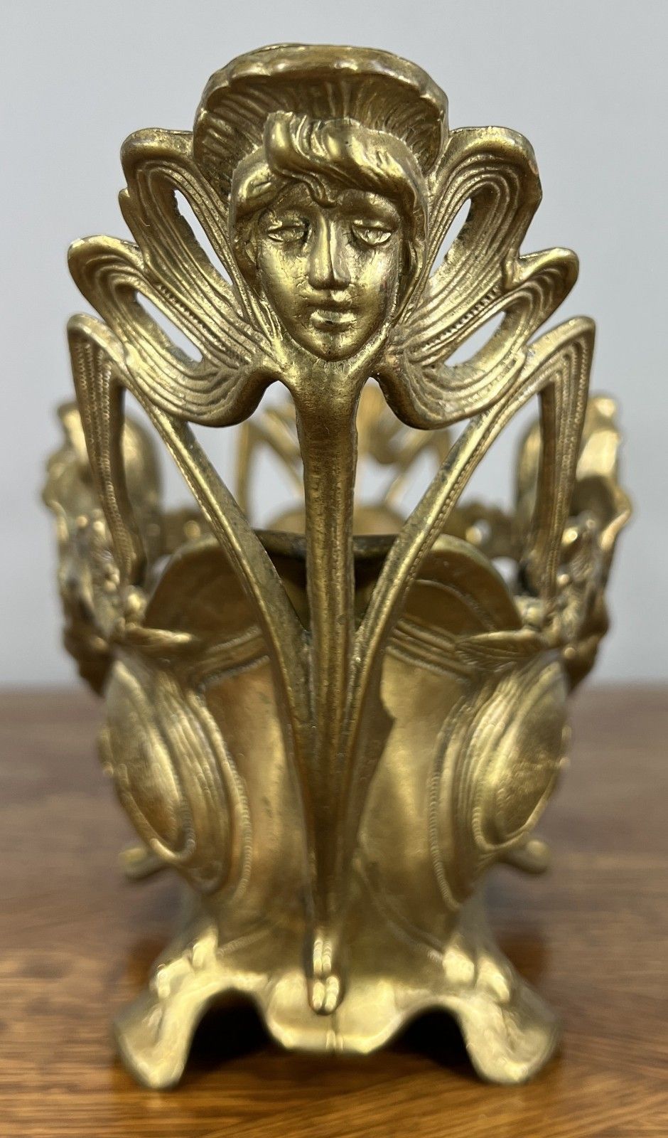 photo for sale French Art Nouveau Jardiniere, Antique Brass Planter Brass Ornate Lot 4679
