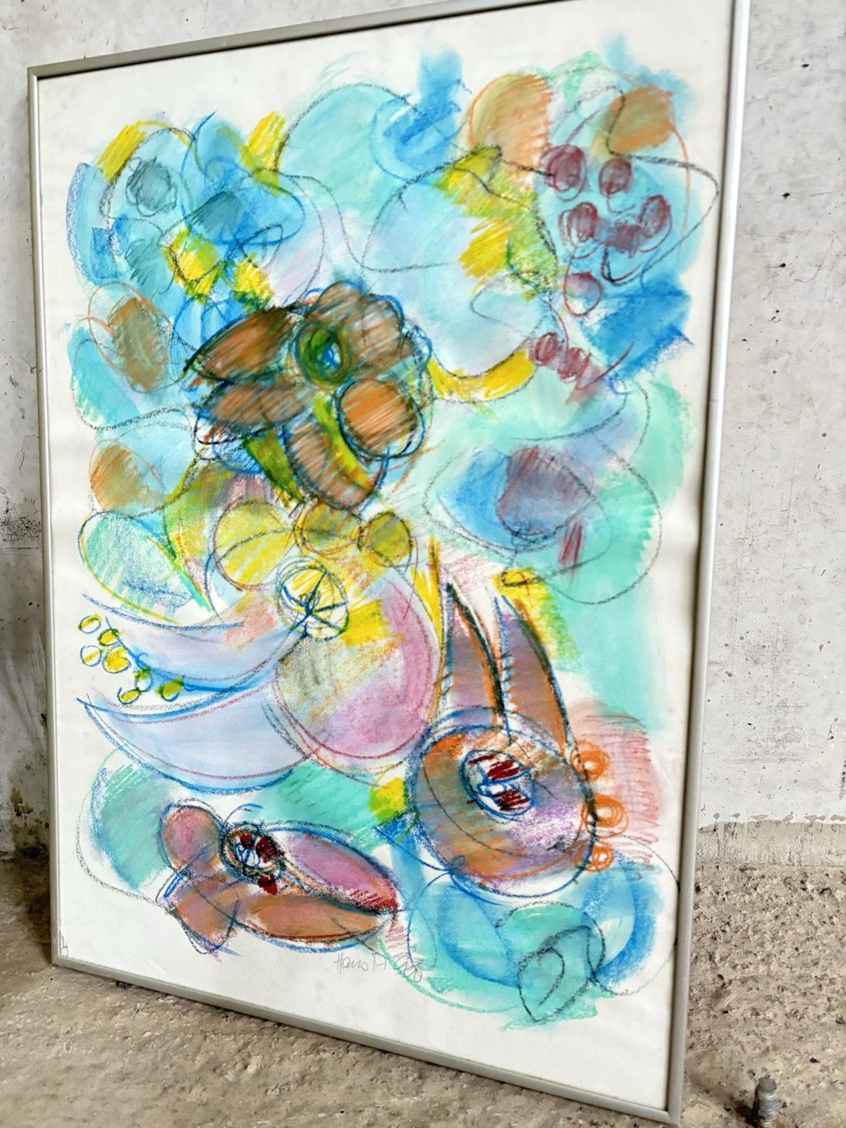 Vtg Late Mid Century Abstract Art School Painting Wall Hanging Picture R1001 photo for sale