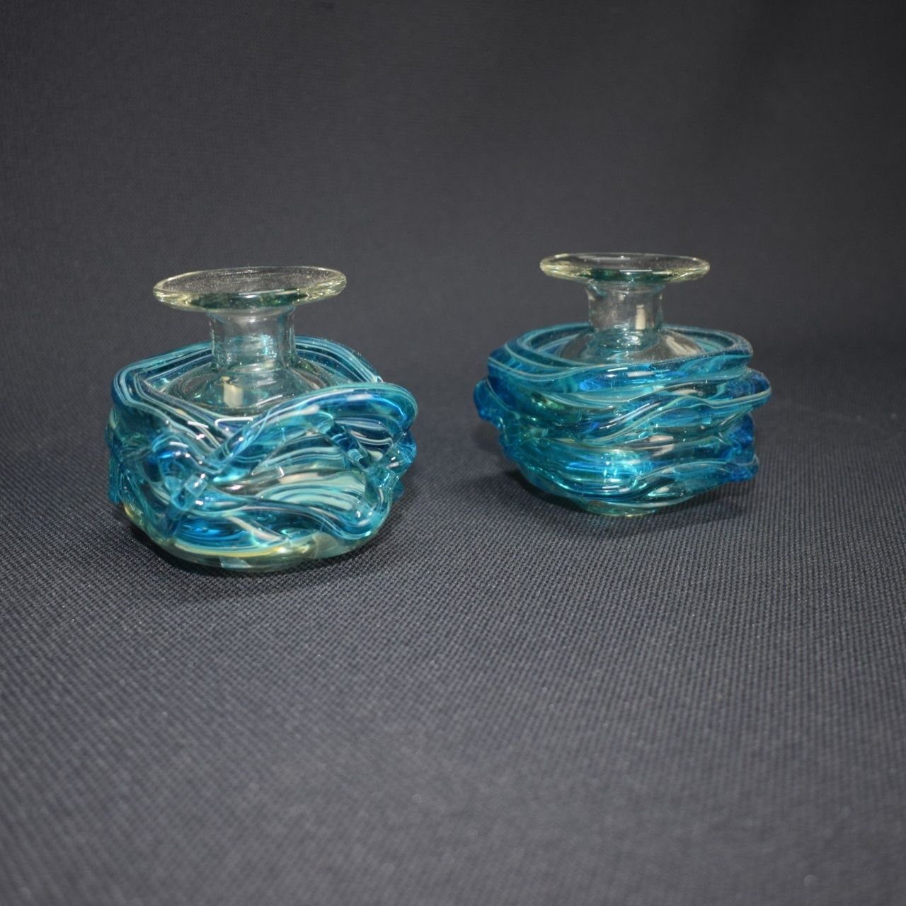 Mdina  'Sea & Sand'  Squat Glass Candlestick Vases photo furniture