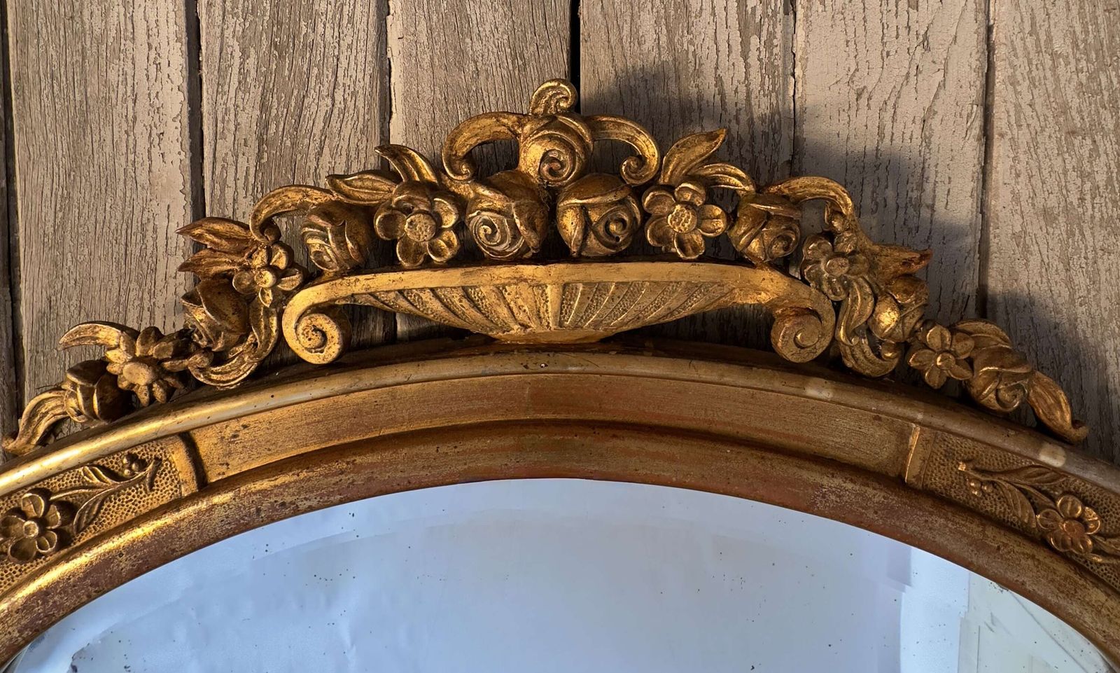 Antique French Louis Philippe Giltwood Mirror With Floral Crest – 19th Century photo for sale