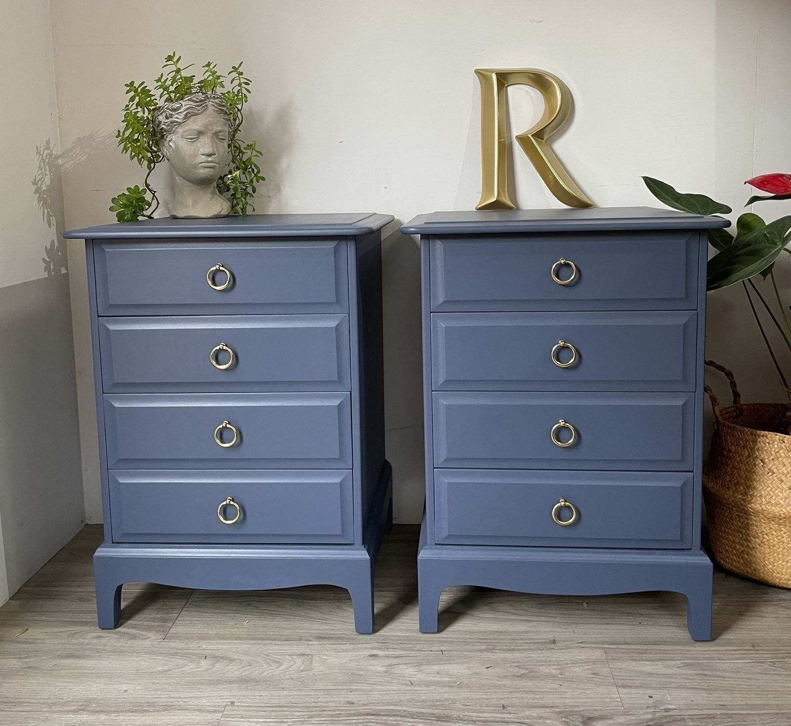 Stag Minstrel Pair (2) Of 4 Drawer Bedsides Painted Royal Sapphire (Blue)