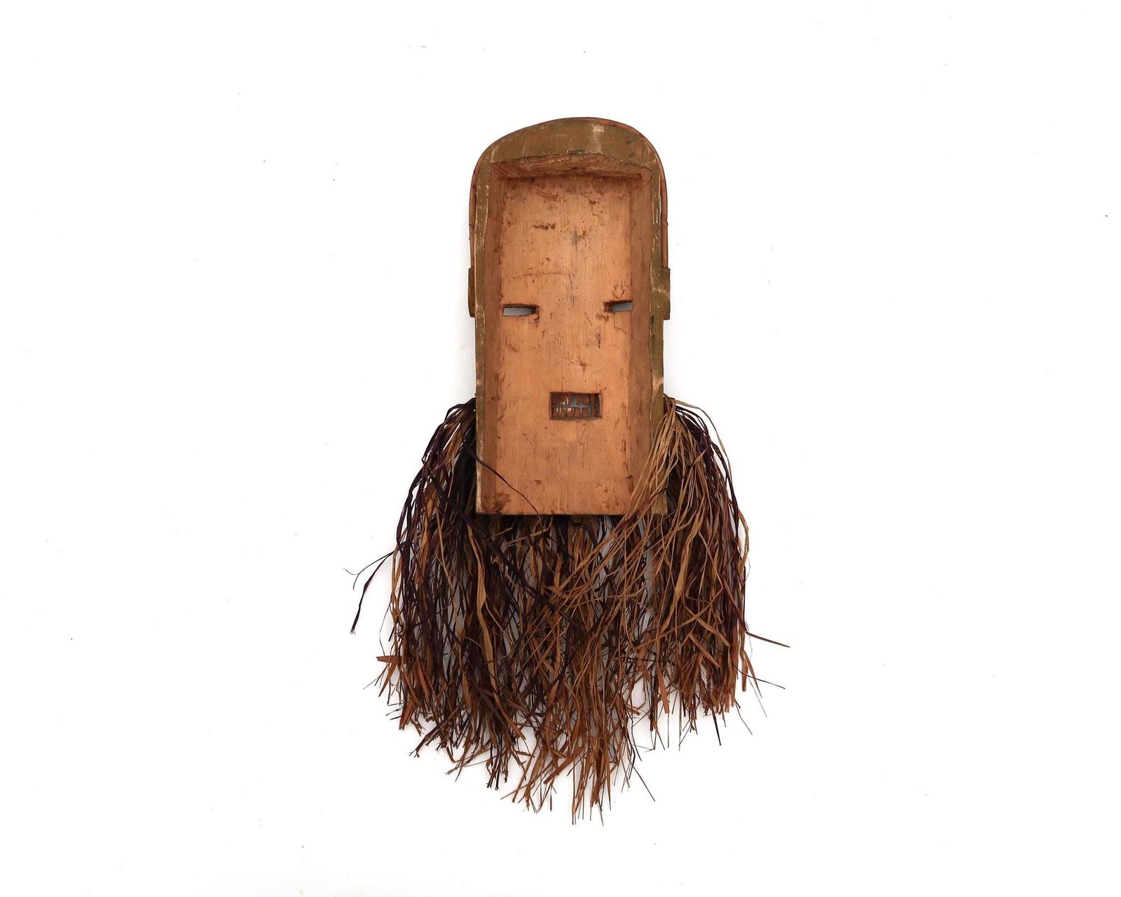1980s African Wooden And Raffia Mask / Wood Wall Hanging, Art, Sculpture, Home Decor photo vinterior