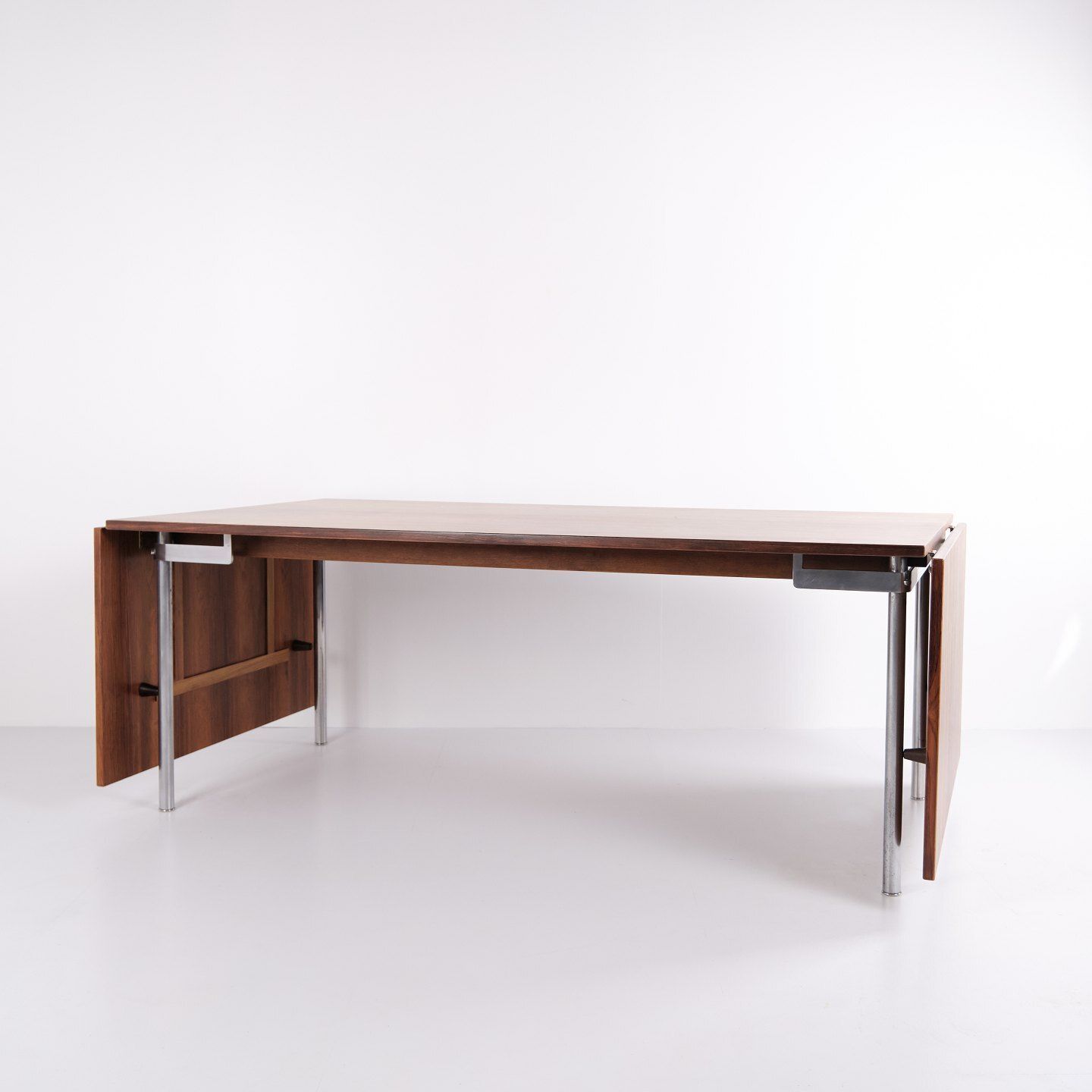 Dining Table With Flaps   Model At 319   Rio Rosewood & Steel Legs   Hans J. Wegner   Andreas Tuck   1960s photo for sale