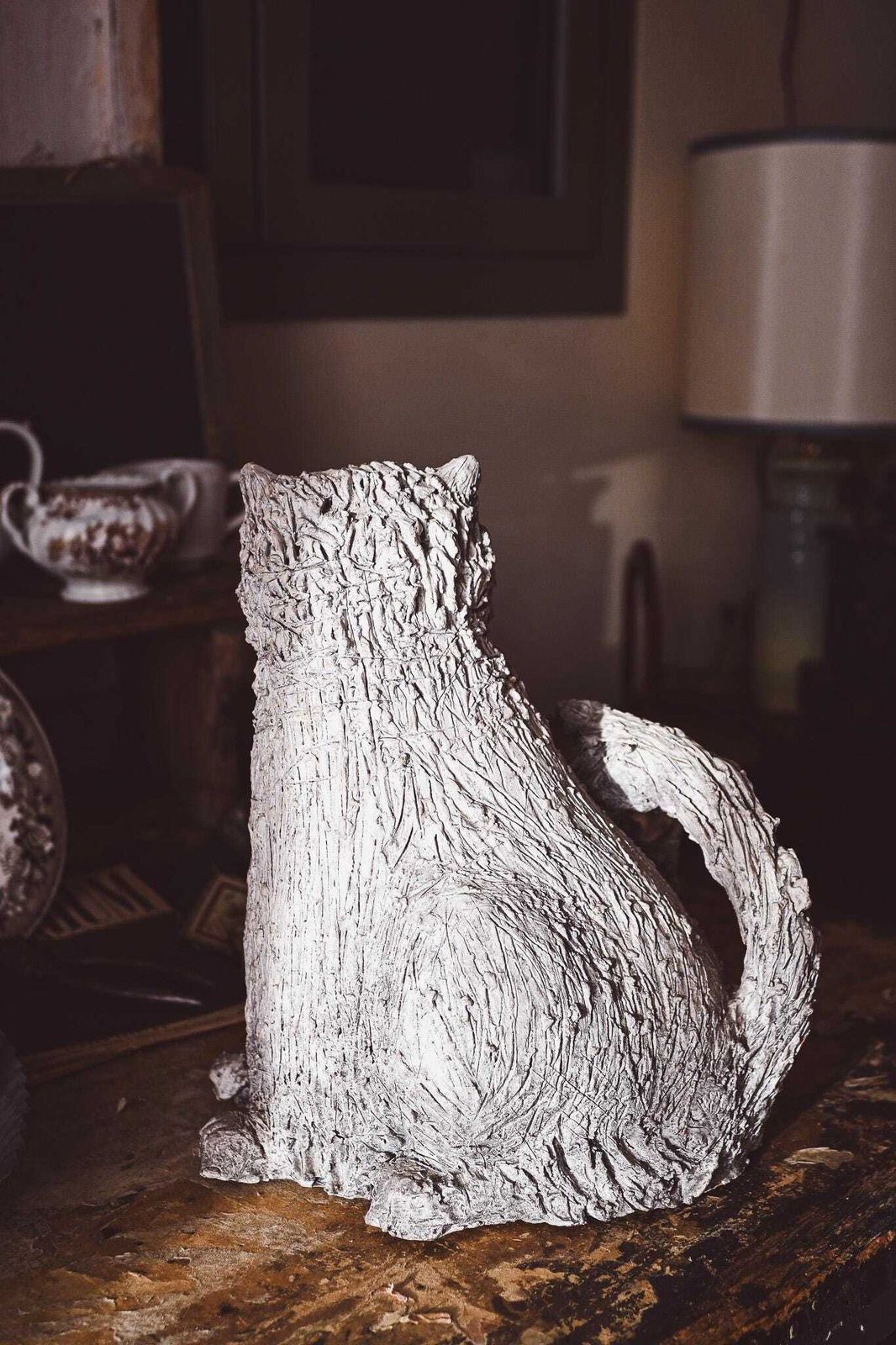 Ivan Cattaneo Ceramic Cat Sculpture | Italian Art Pottery | Glazed Terracotta Persian Cat photo vinterior