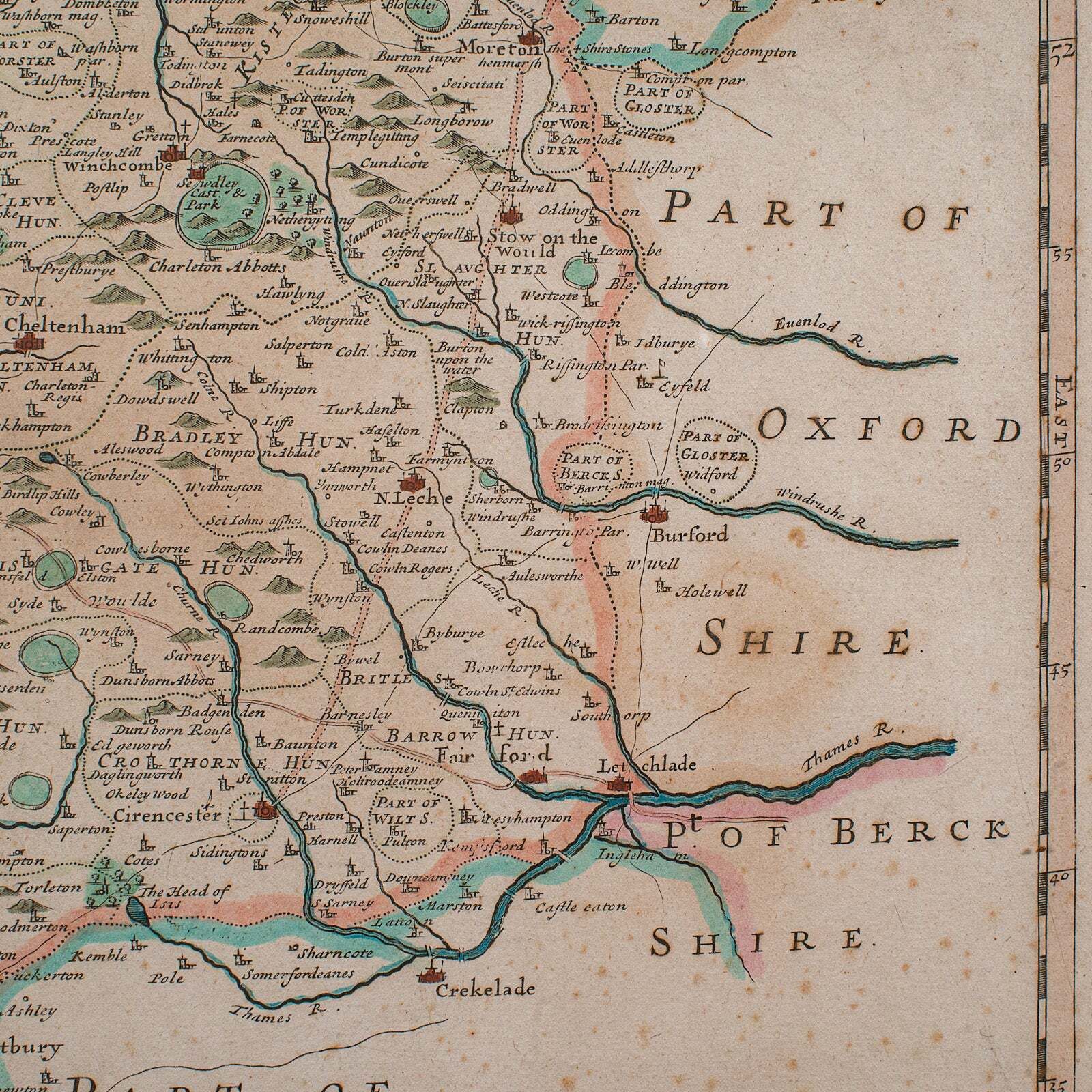 Antique Gloucestershire Map, English, Framed Cartography, Robert Morden, C.1700 photo vintage