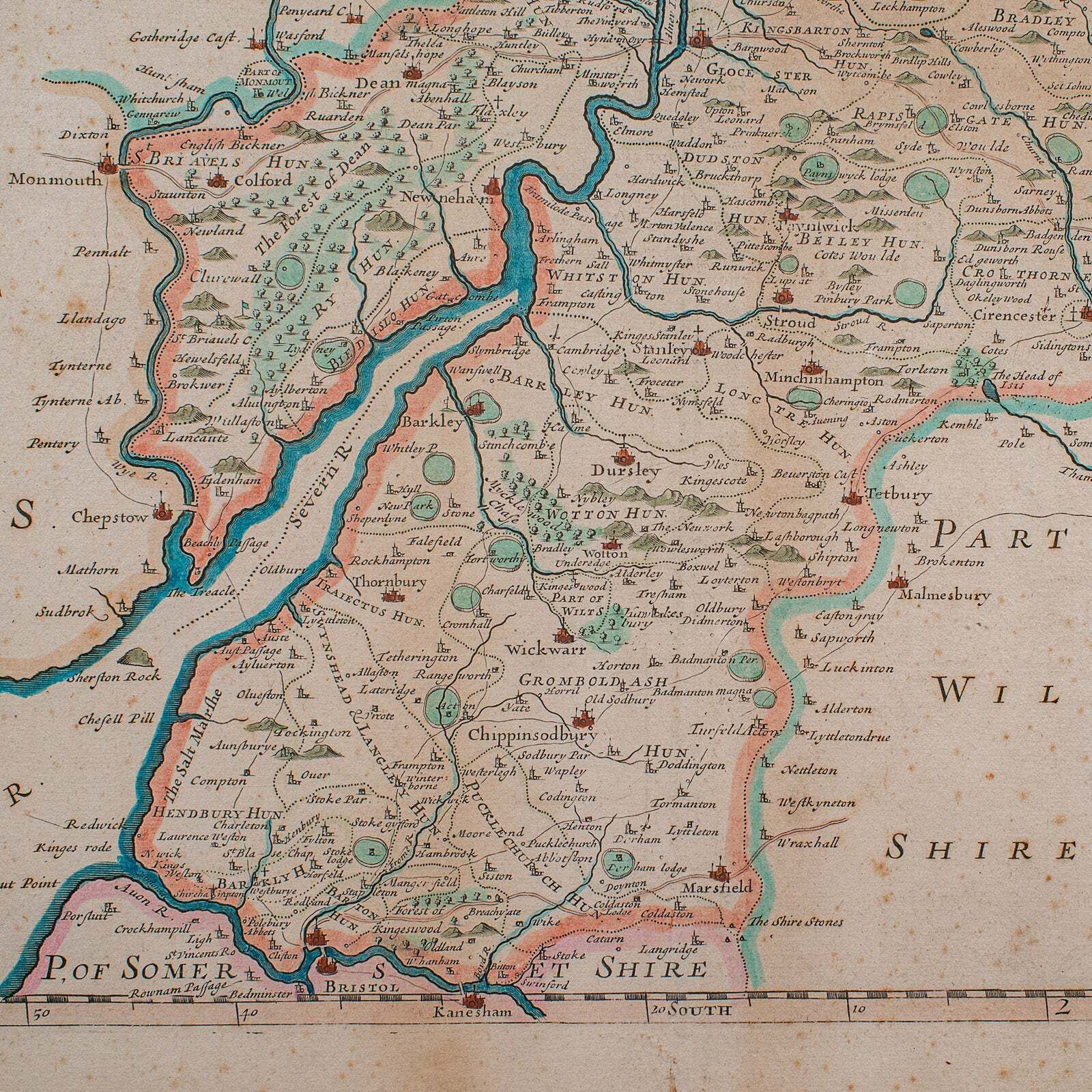 photo furniture Antique Gloucestershire Map, English, Framed Cartography, Robert Morden, C.1700