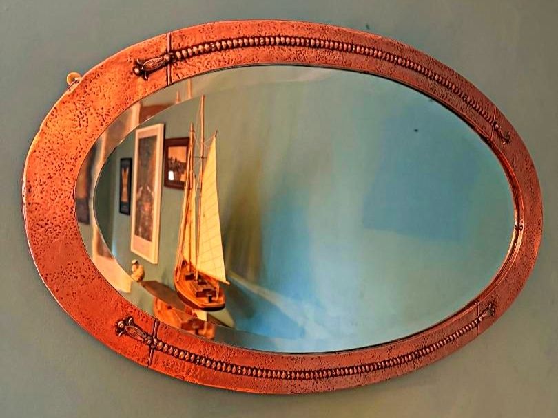 Liberty Of London 1910 Copper Arts And Crafts Bevelled Mirror