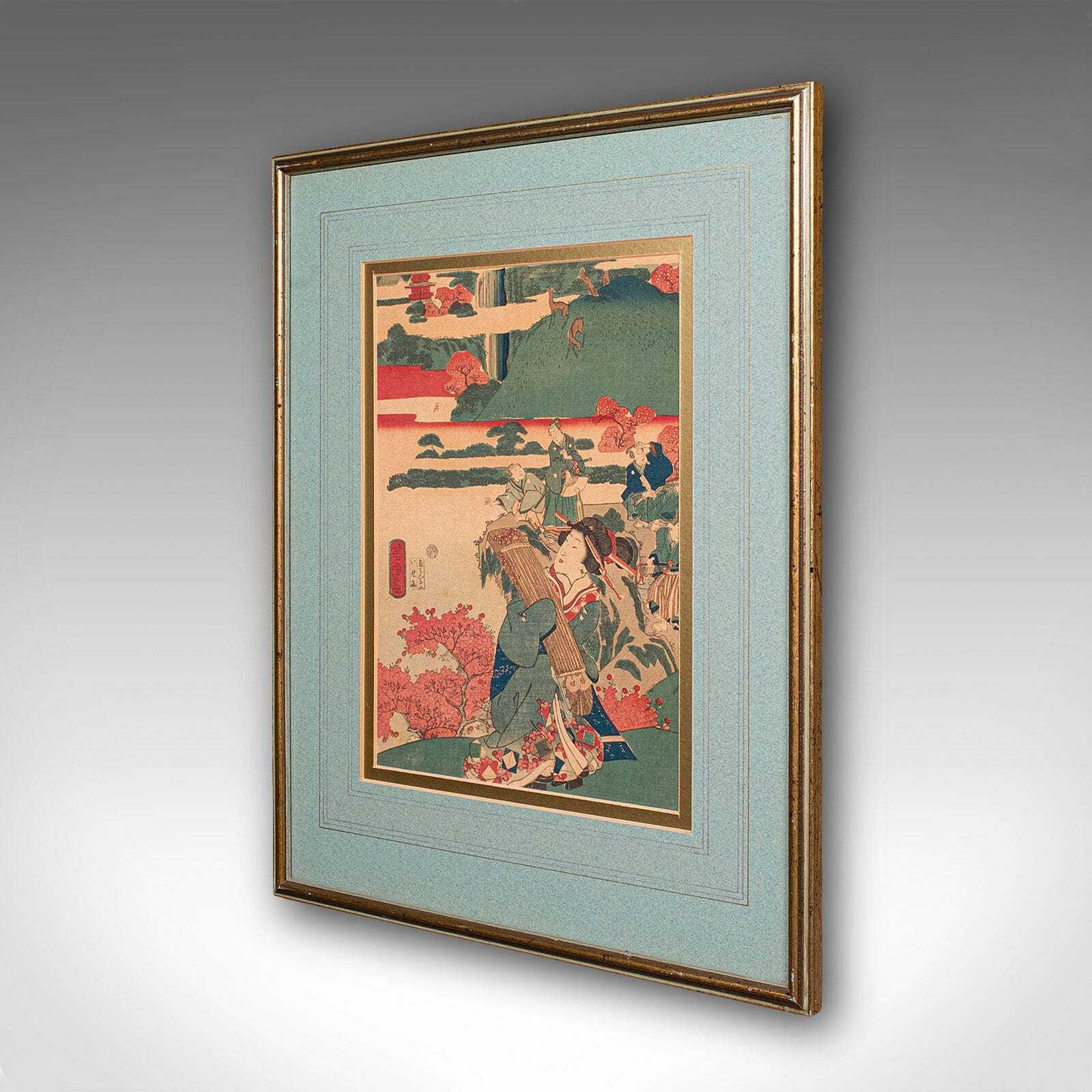 Antique Framed Woodblock Print, Japanese Art, Edo, Ukiyo E, Kunisada, Victorian photo for sale