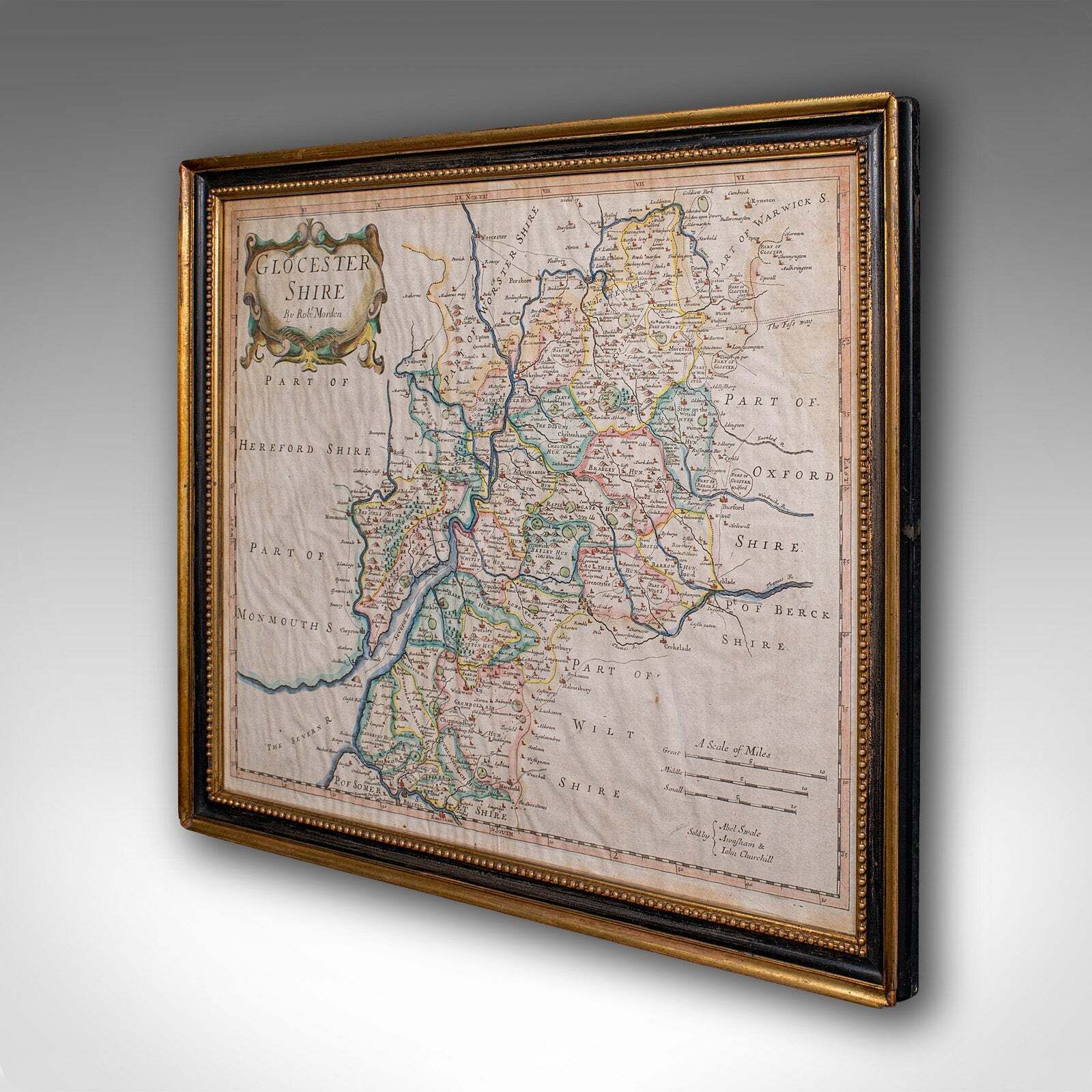 Antique Gloucestershire Map, Atlas, English, Robert Morden, Cartography, C.1700 photo Art