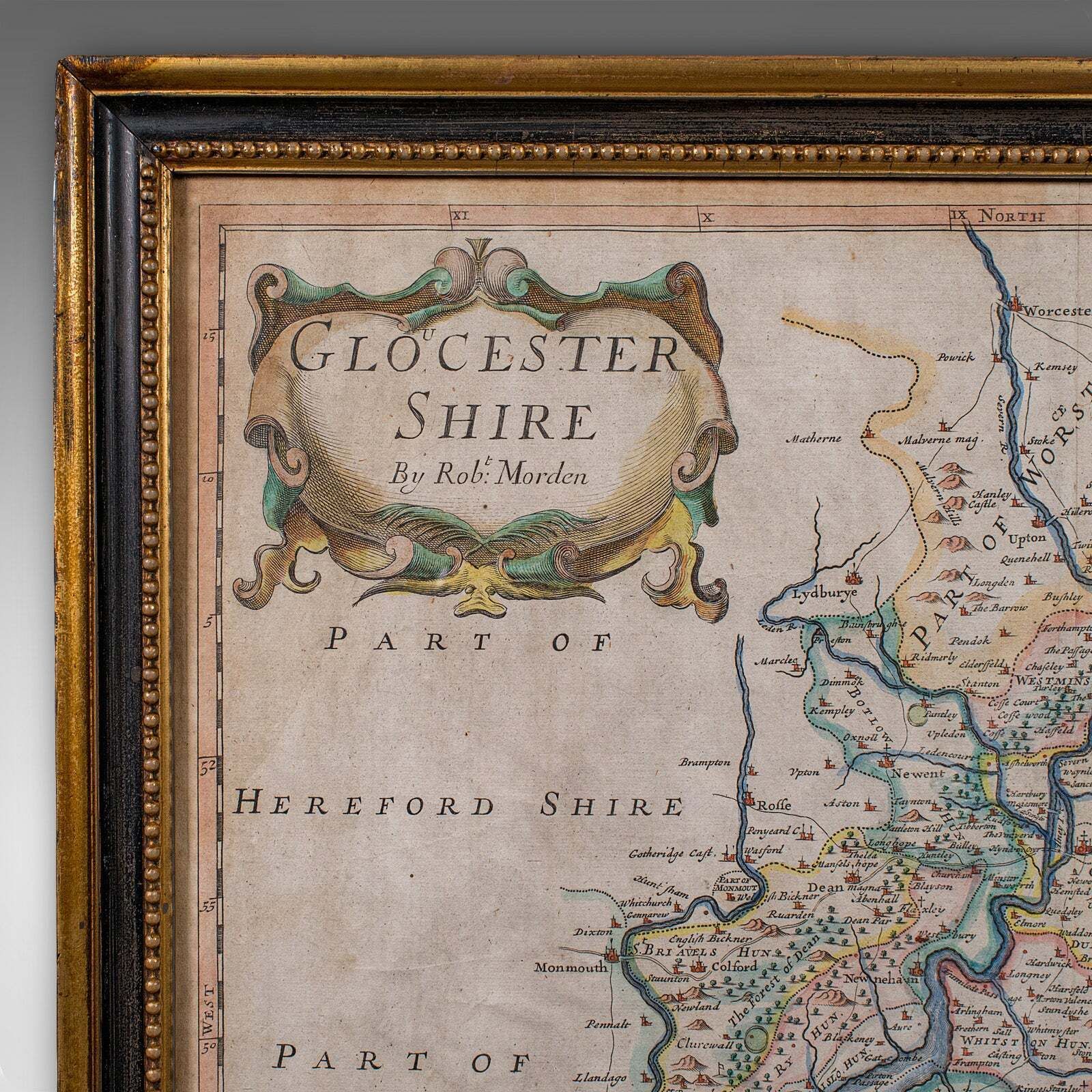 Antique Gloucestershire Map, Atlas, English, Robert Morden, Cartography, C.1700 photo 1420.0