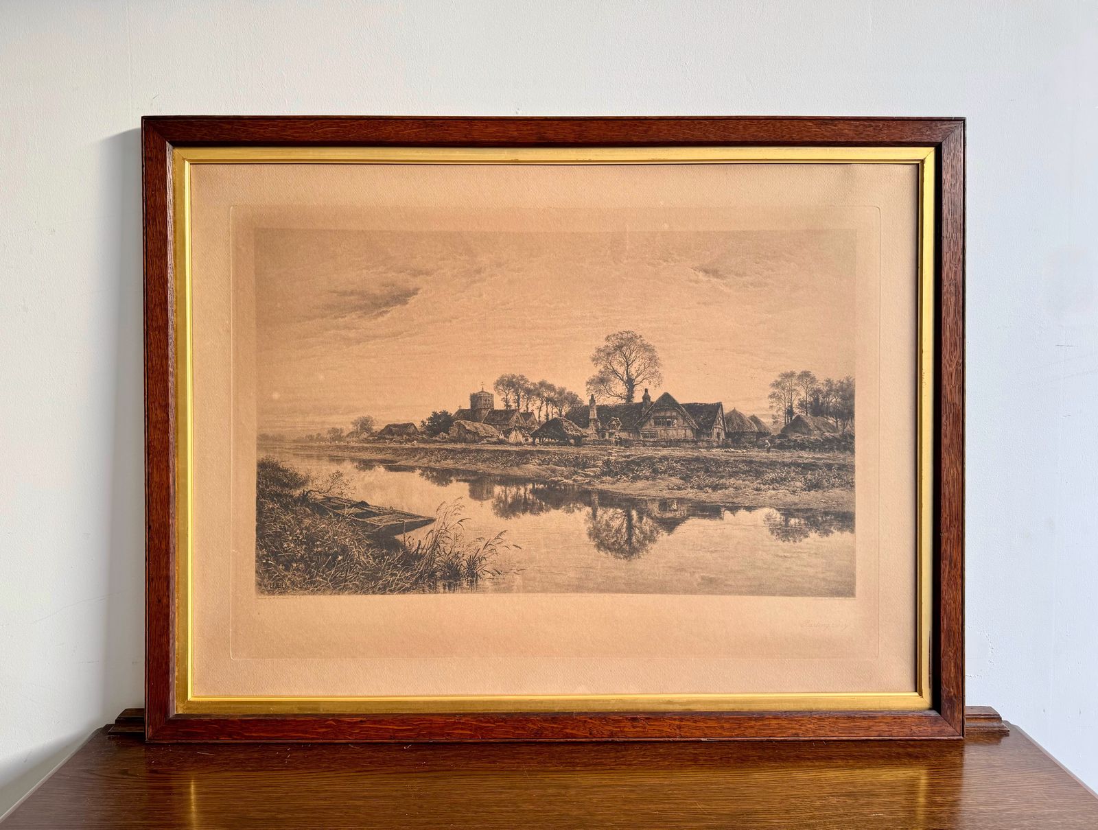 Large Antique Pastoral Print Titled Parting Day