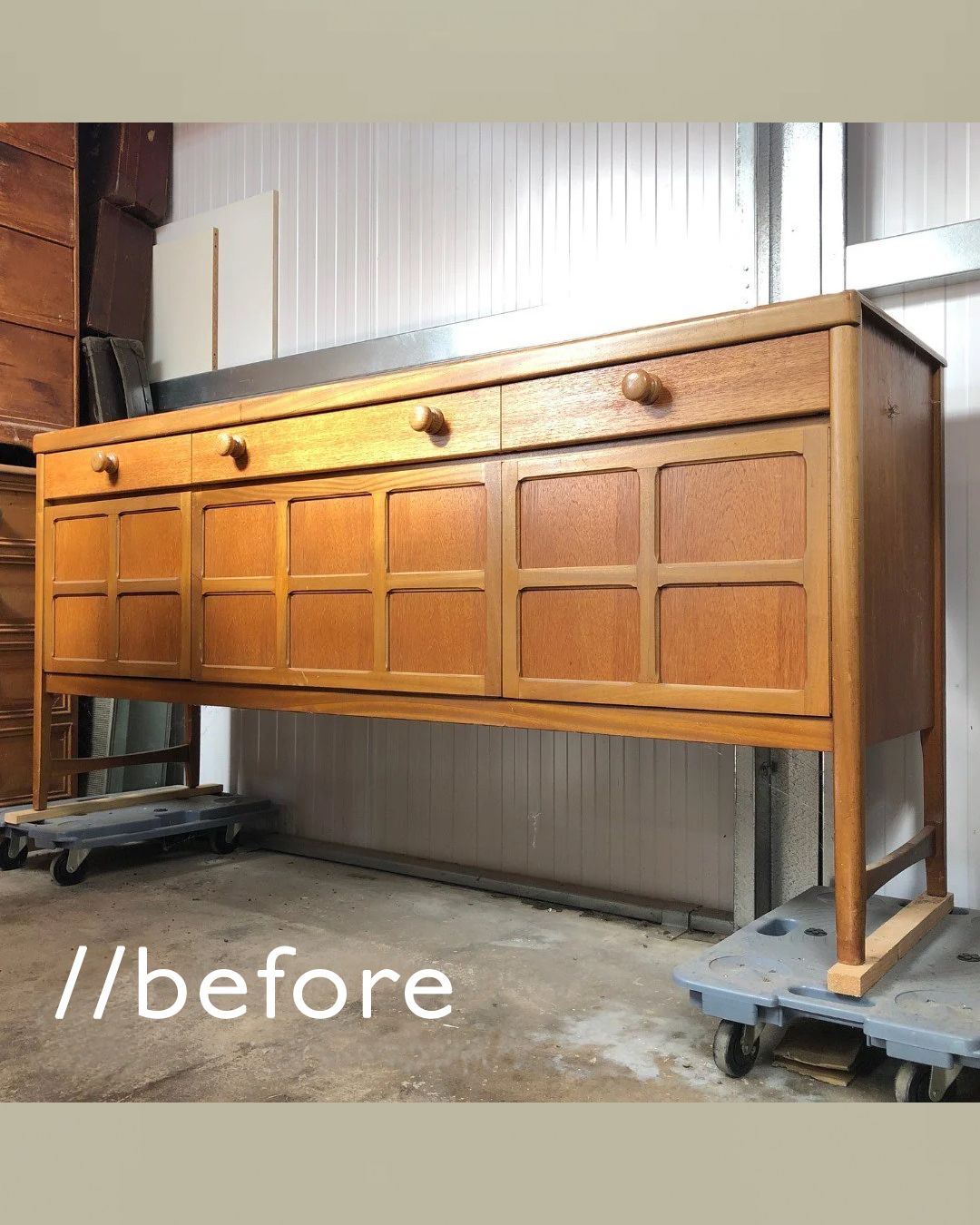 photo buy Mid Century Nathan 'Squares' Teak Sideboard With Abstract/Bauhaus Design/Lighting/Leatherette Interior