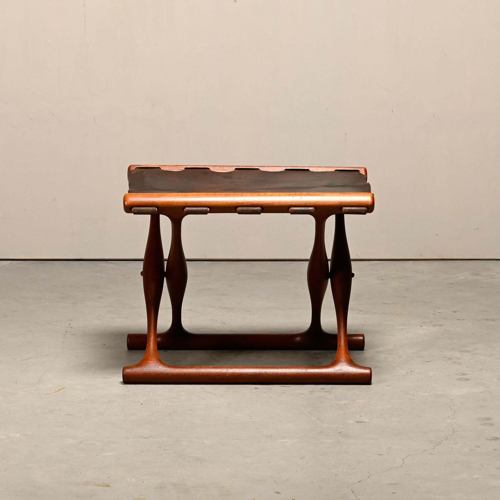 Poul Hundevad Ph43 Guldhøj Stool In Teak And Brown Leather Denmark 1960s photo for sale