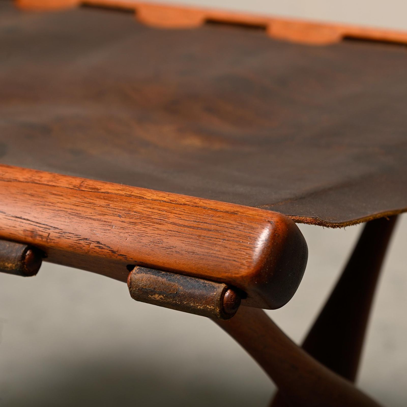 Furniture Poul Hundevad Ph43 Guldhøj Stool In Teak And Brown Leather Denmark 1960s photo