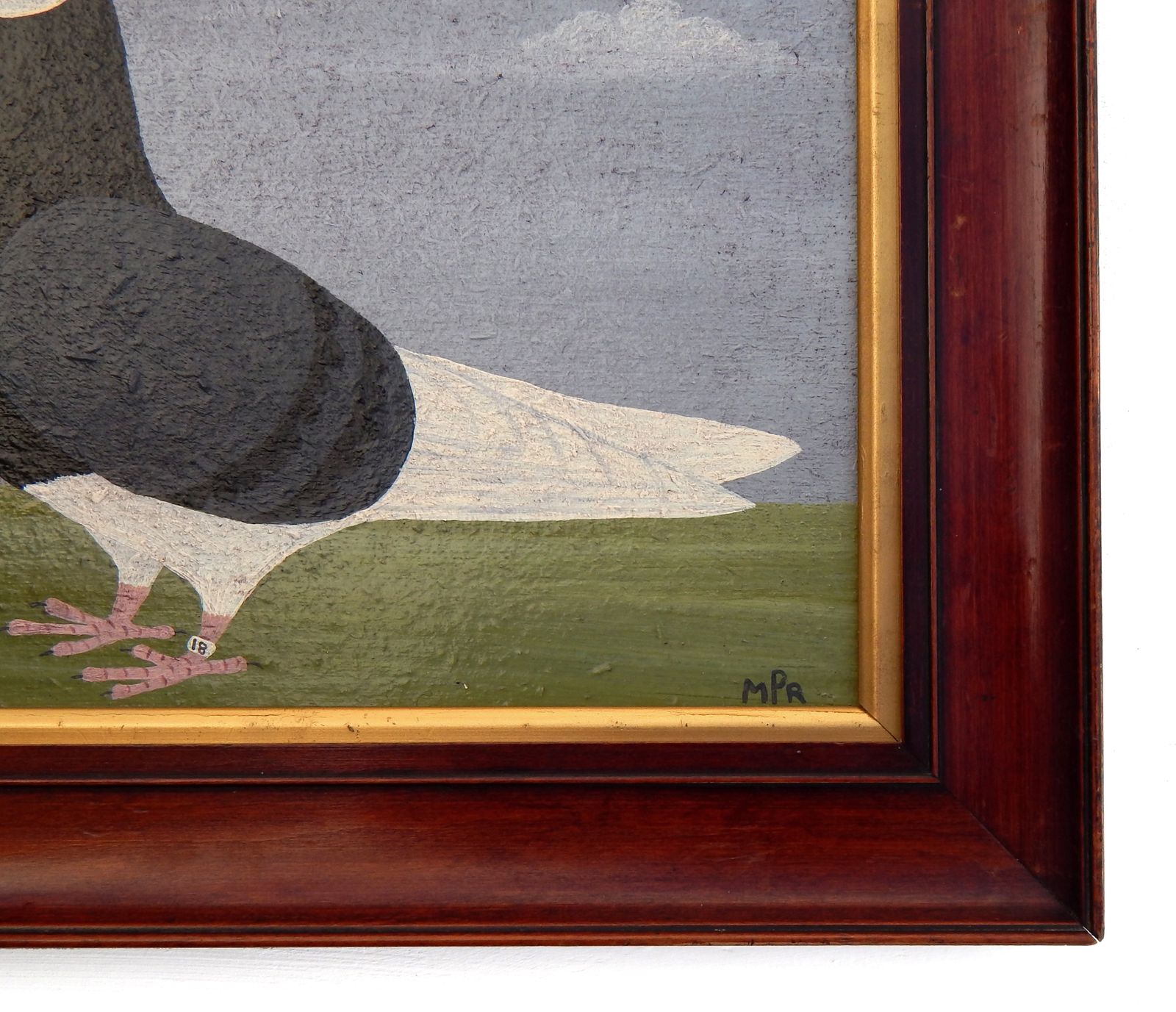 Naïve Folk Art Racing Pigeon Painting By Matt Rix In Antique Frame photo buy