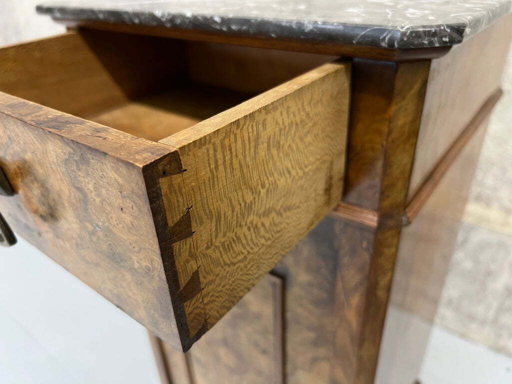 photo for sale Black Marble And Walnut Wood Bedside Cabinet