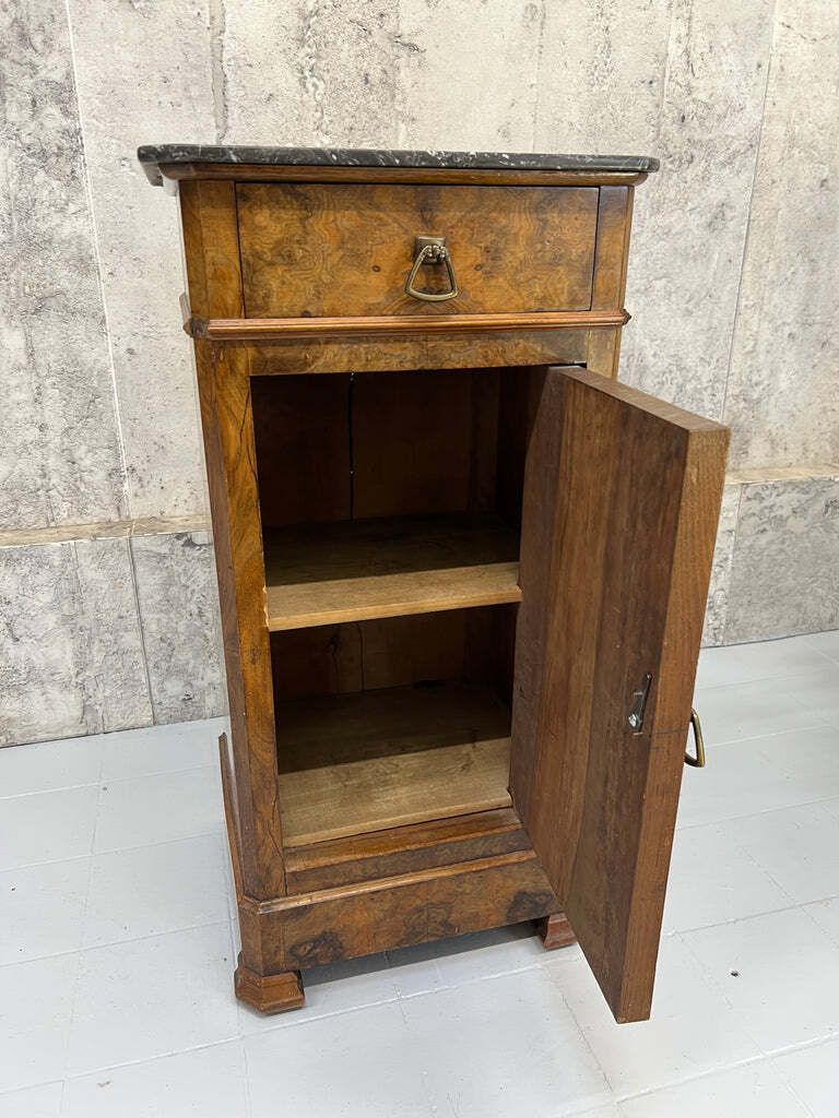 Furniture Black Marble And Walnut Wood Bedside Cabinet photo