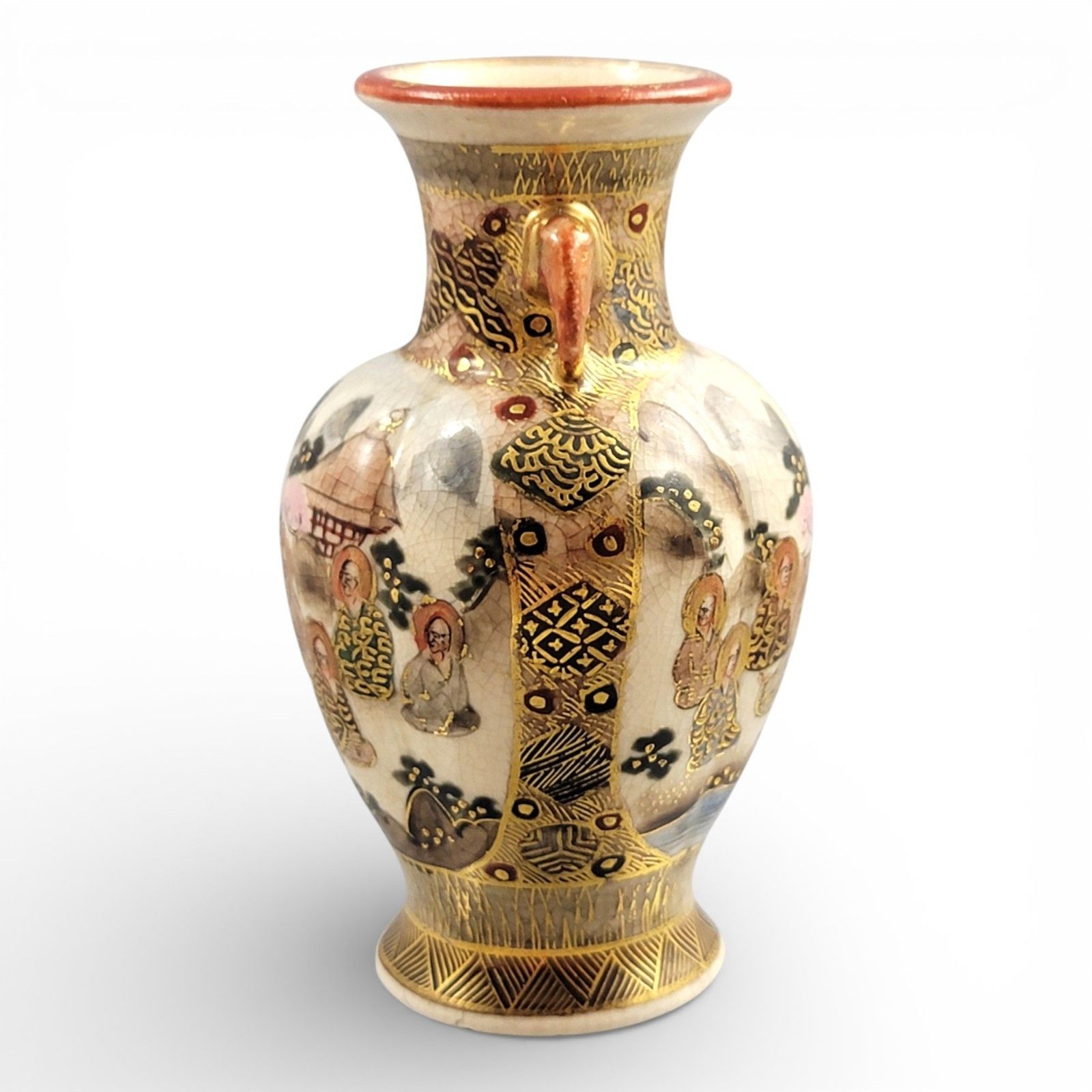 Fine Meiji Satsuma Miniature Vase C.1890, Shimazu Mon, Gilt Figural Scene photo furniture