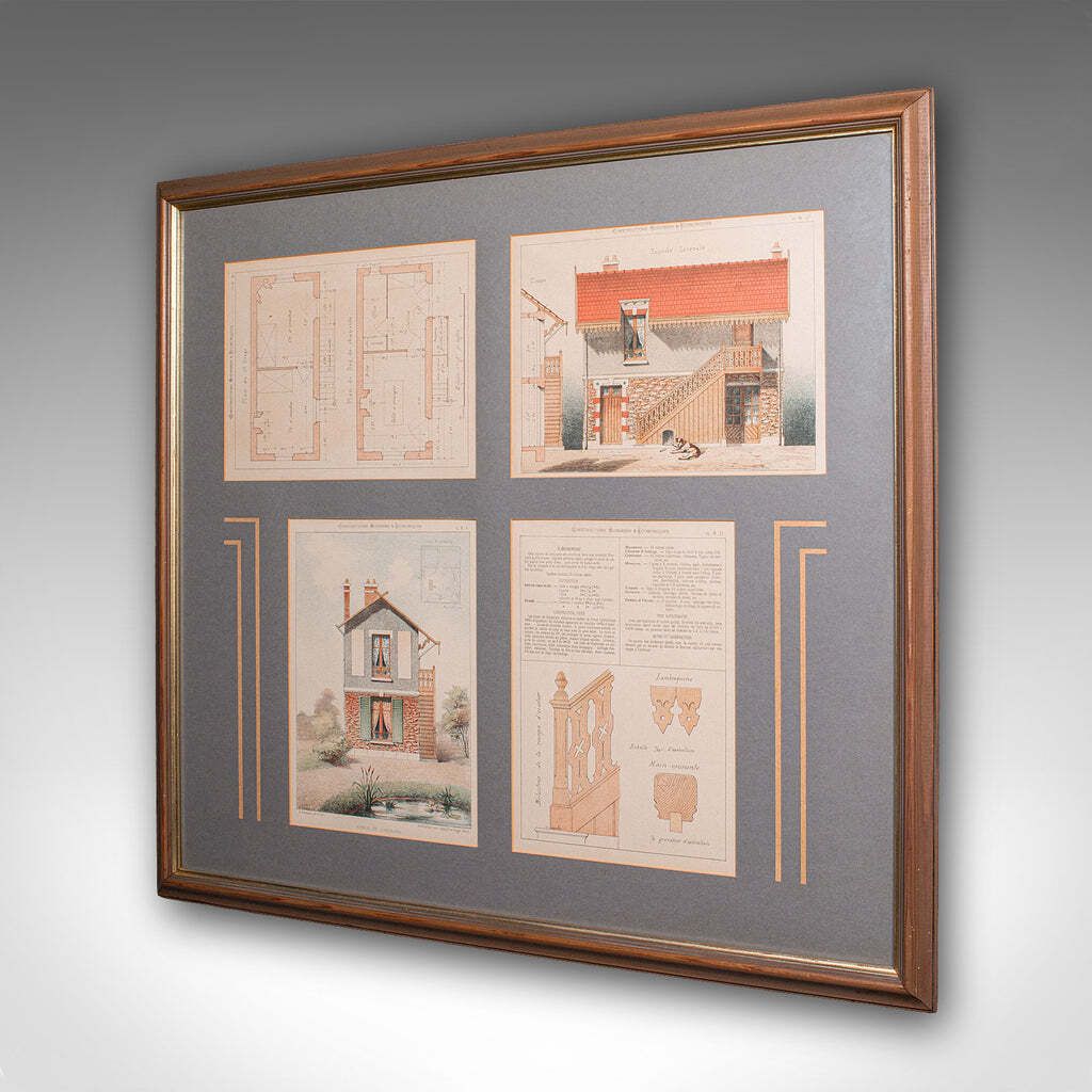 Antique Framed Architectural Plans, French, Industrial Lithograph Art, Victorian photo for sale