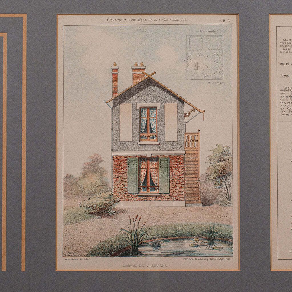 Antique Framed Architectural Plans, French, Industrial Lithograph Art, Victorian photo buy