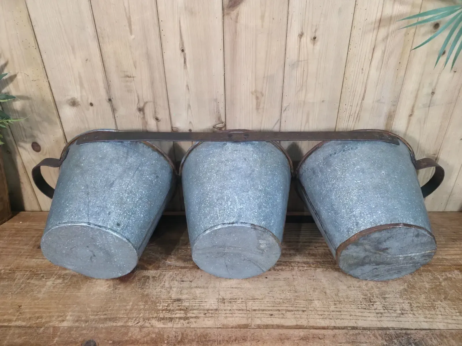 Garden Decor Rustic Reclaimed Hand Made Galvanised Metal Triple Pot Garden Planter photo
