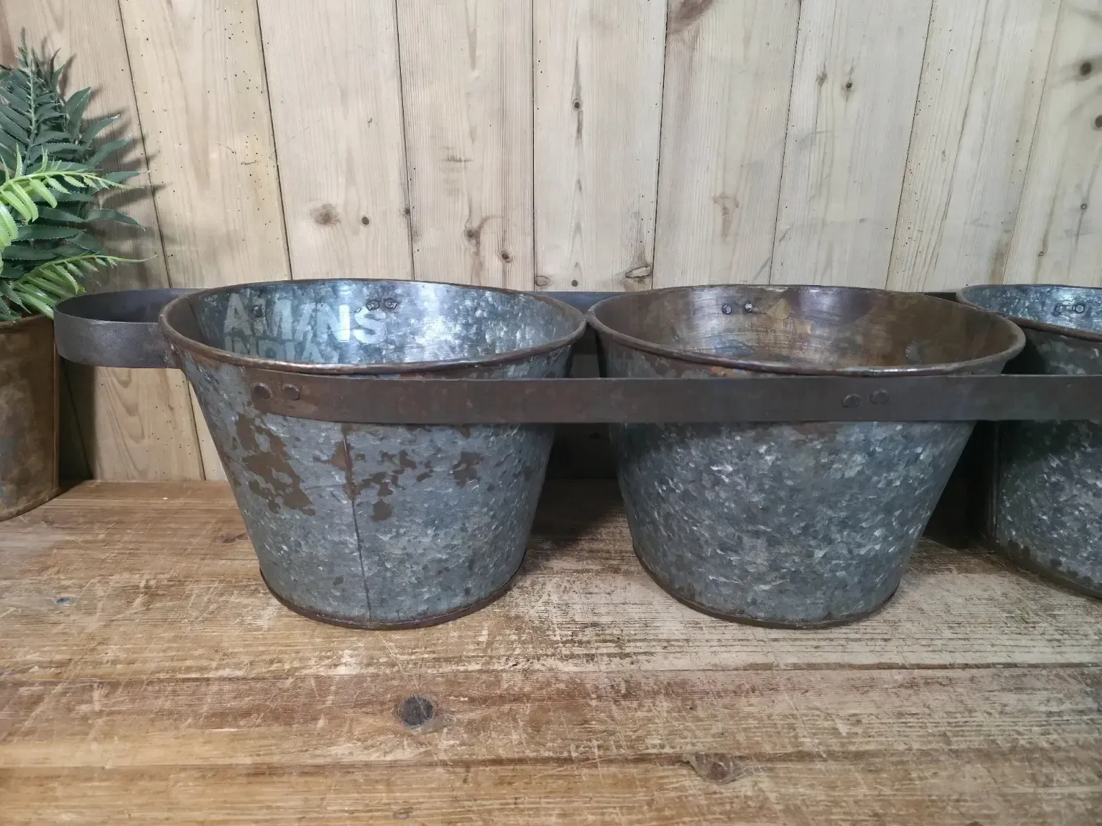 photo furniture Rustic Reclaimed Hand Made Galvanised Metal Triple Pot Garden Planter
