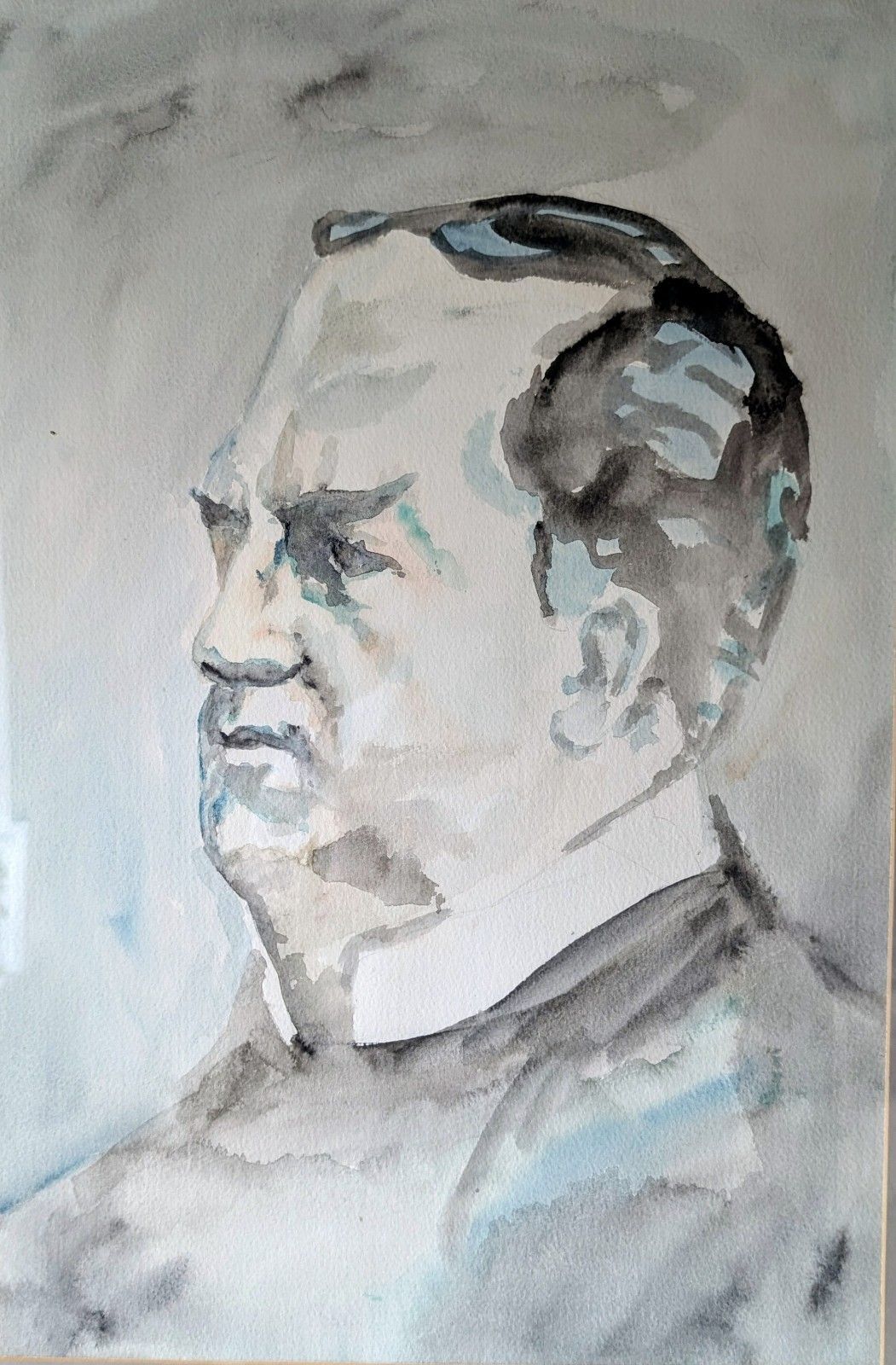 Large Mid 20th Century Figurative Portrait Watercolour Painting Style Of Kramer photo furniture