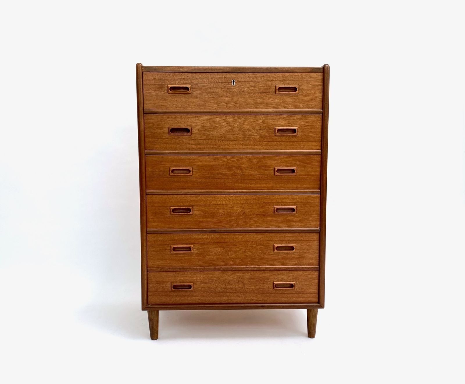 Danish Teak Chest Of Drawers With Recessed Handles Mid Century Tallboy 1960s photo furniture