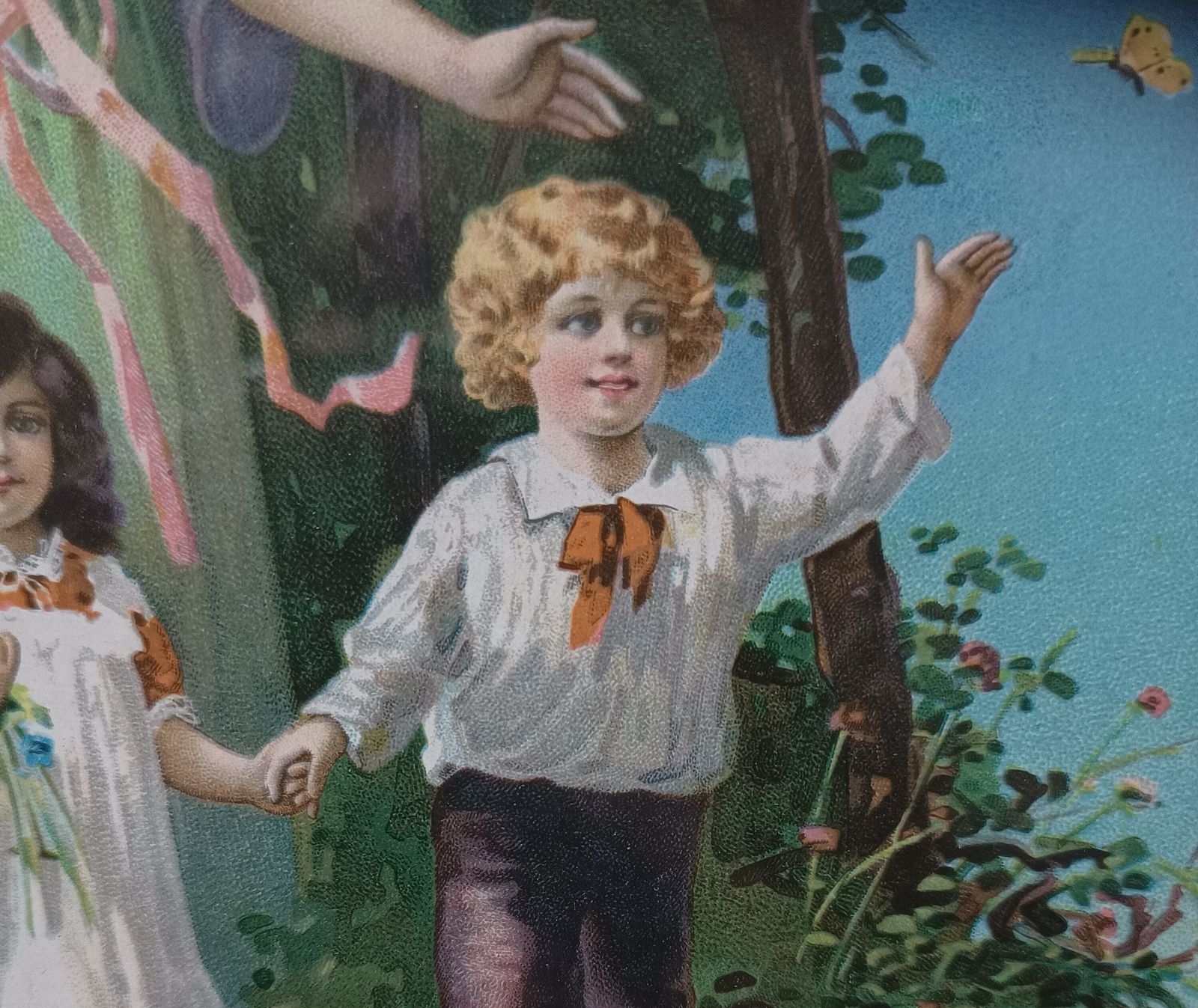 Antique Chromolithograph The Guardian Angel Protecting Boy And Girl Framed. photo Art
