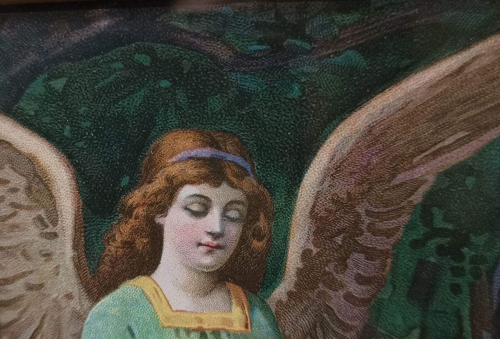 Antique Chromolithograph The Guardian Angel Protecting Boy And Girl Framed. photo vinterior