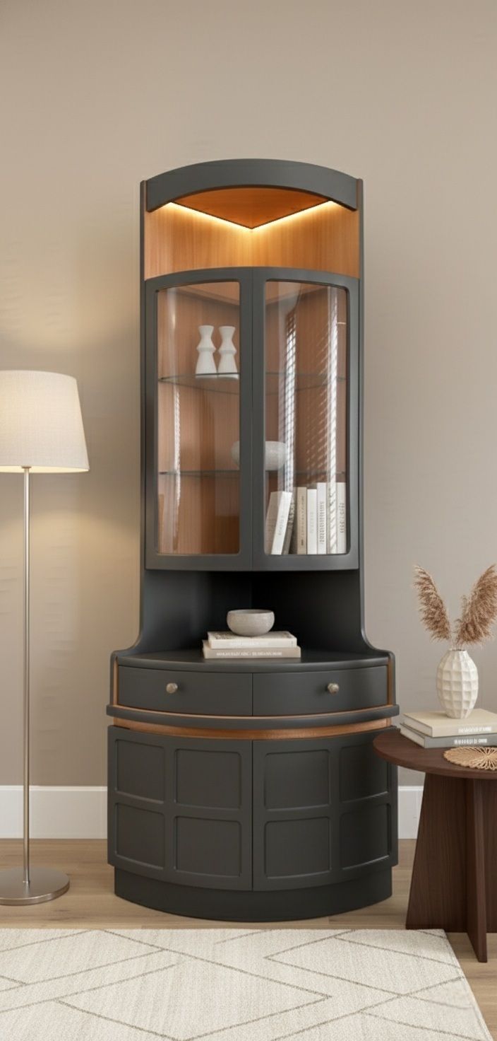 Nathan, Parker Knoll, Tall, Mid Century, Curved Corner Drinks/Display Cabinet Available For Commission