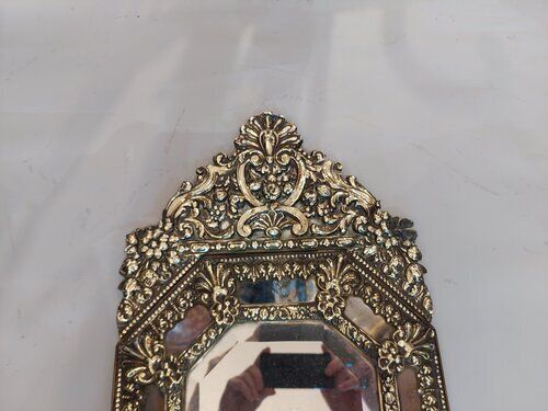 Victorian Embossed Brass Cushion Framed Mirror photo Home Decor