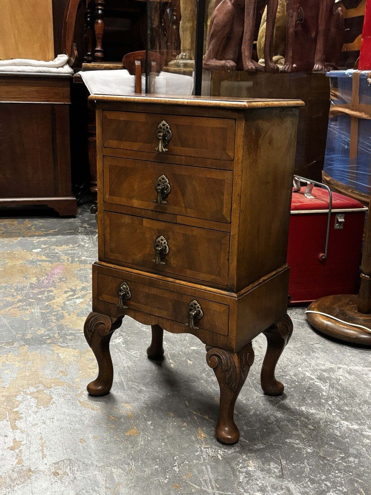 Art Deco Walnut Small Chest Of Drawers, Brass Handles. photo furniture
